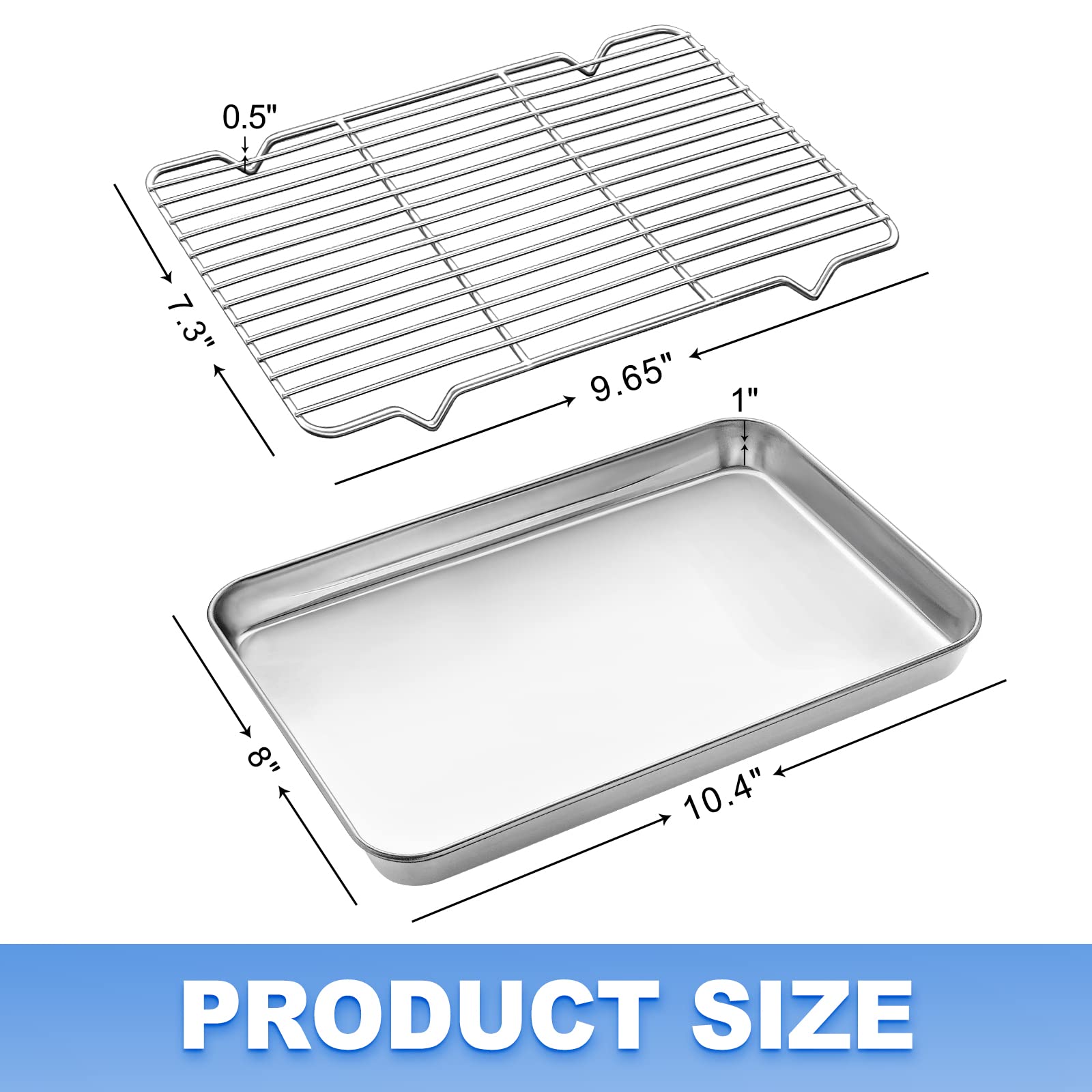 Zacfton Baking Sheet with Cooling Rack Set, Stainless Steel, 10.4 x 8 x 1 Inch, Non-Toxic, Heavy Duty, Non-Stick