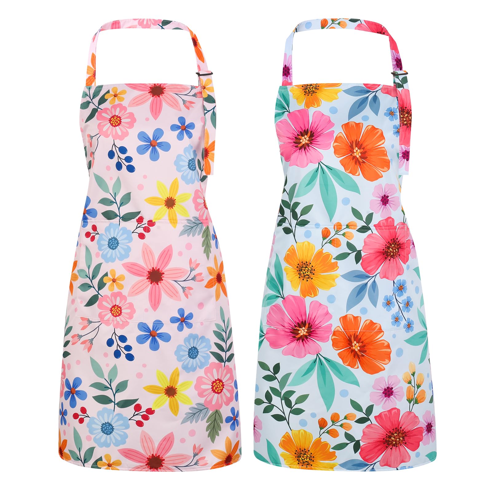 Xlsxexcl 2 Pack Floral Apron For Women With Pockets, Adjustable Chef Aprons