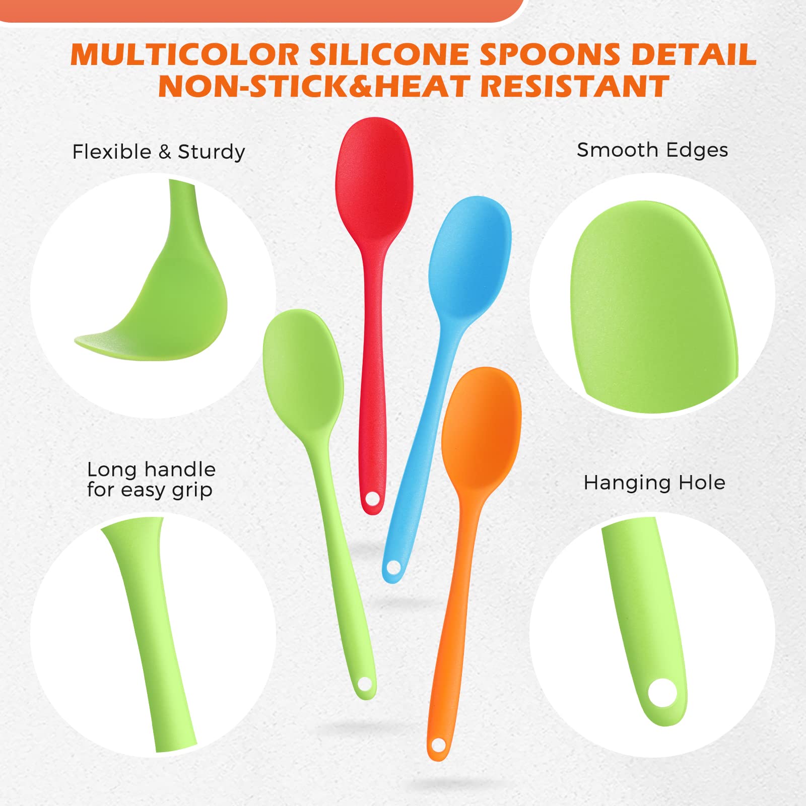 Rtteri 20 Pieces Mixing Spoons For Cooking Small Silicone Nonstick Mixing Spoons High Heat Resistant,Cooking Baking Spoons, Cook