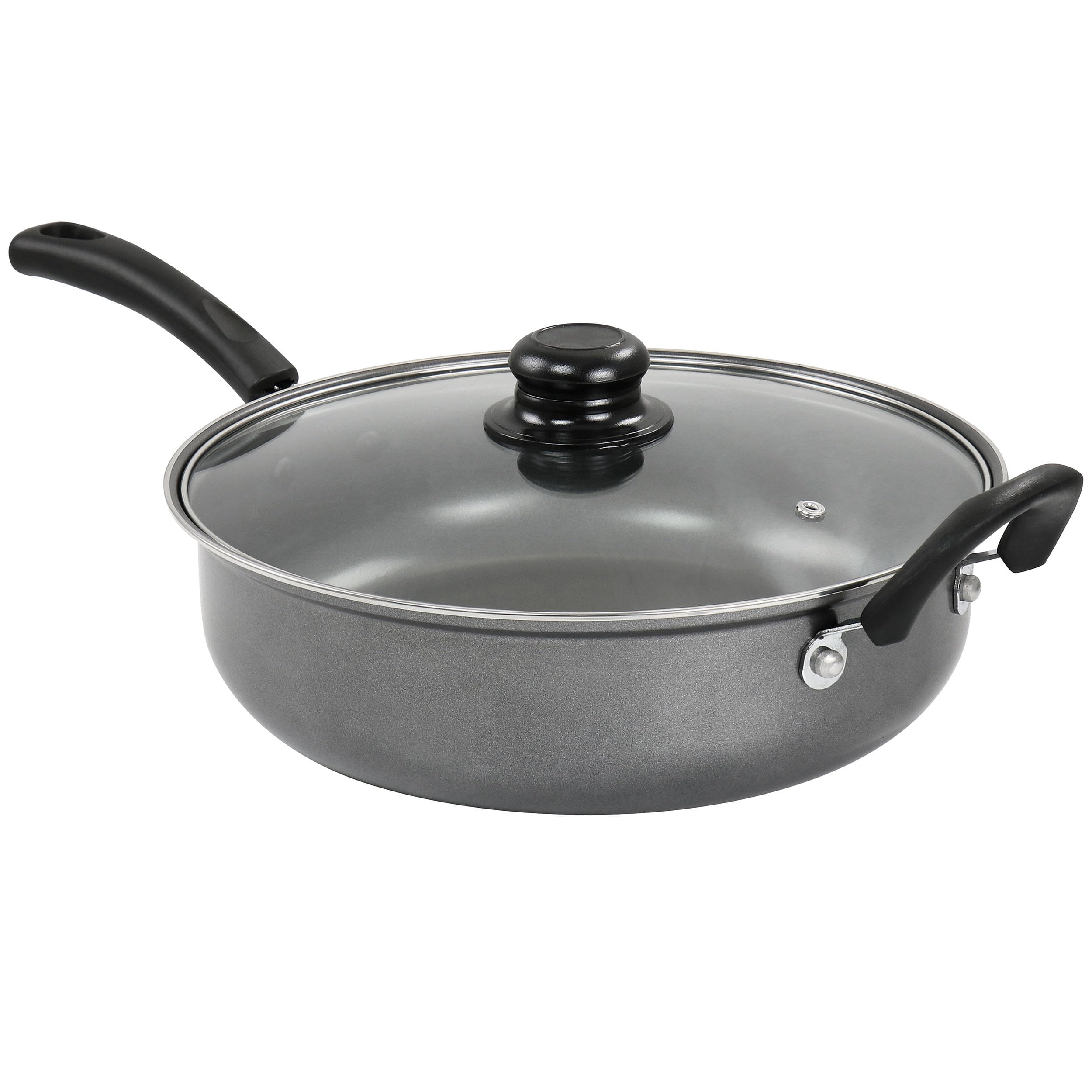 Gibson Everyday Highberry Non Stick Steel Chicken Frying Pan With Lid, 11-Inch Length, Charcoal, Kitchen Cooking Accessories, 12