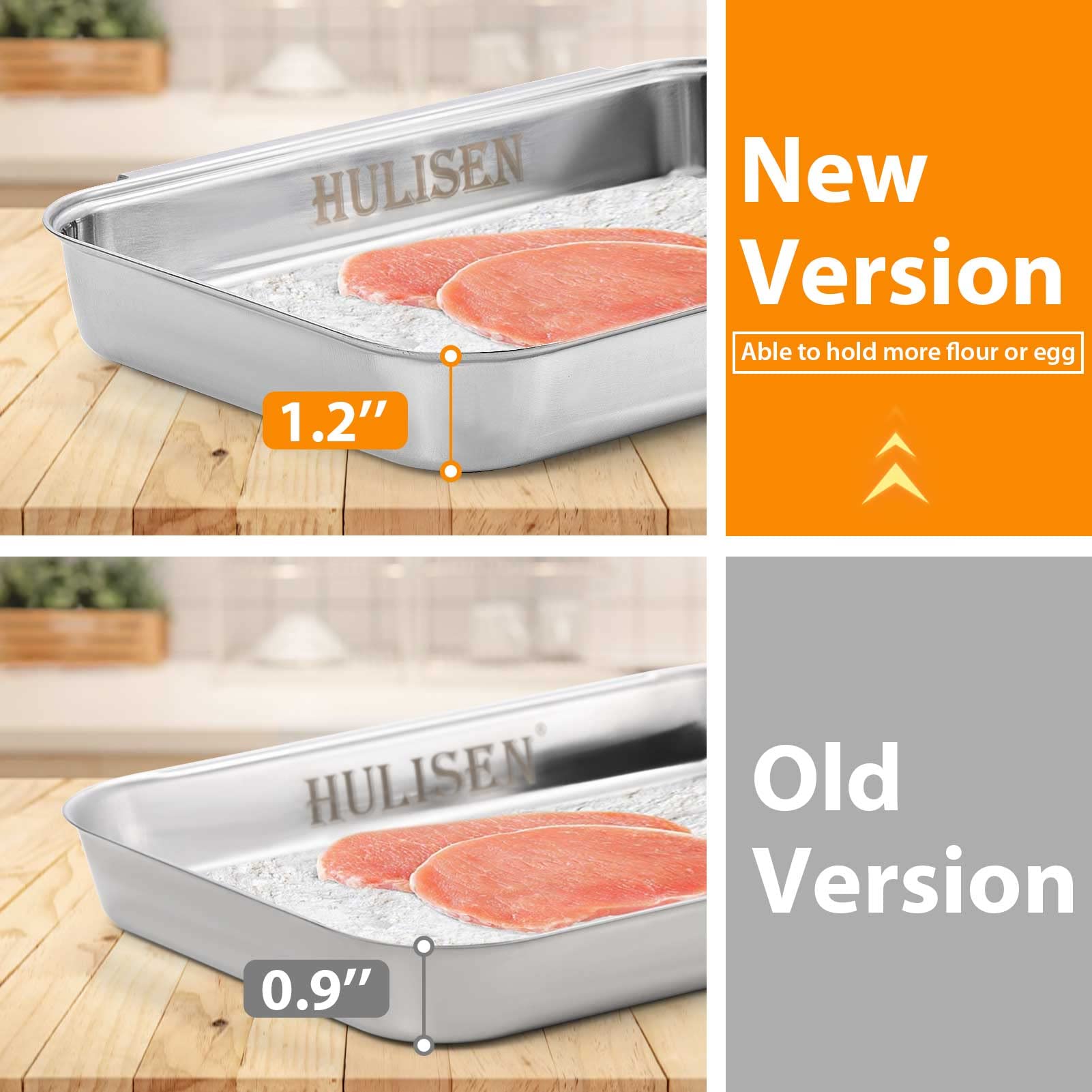 Hulisen Set Of 3 Breading Pans, Stainless Steel Breading Set For Marinating Meat, Chicken, Fish, Food Prep Trays, Coating Trays