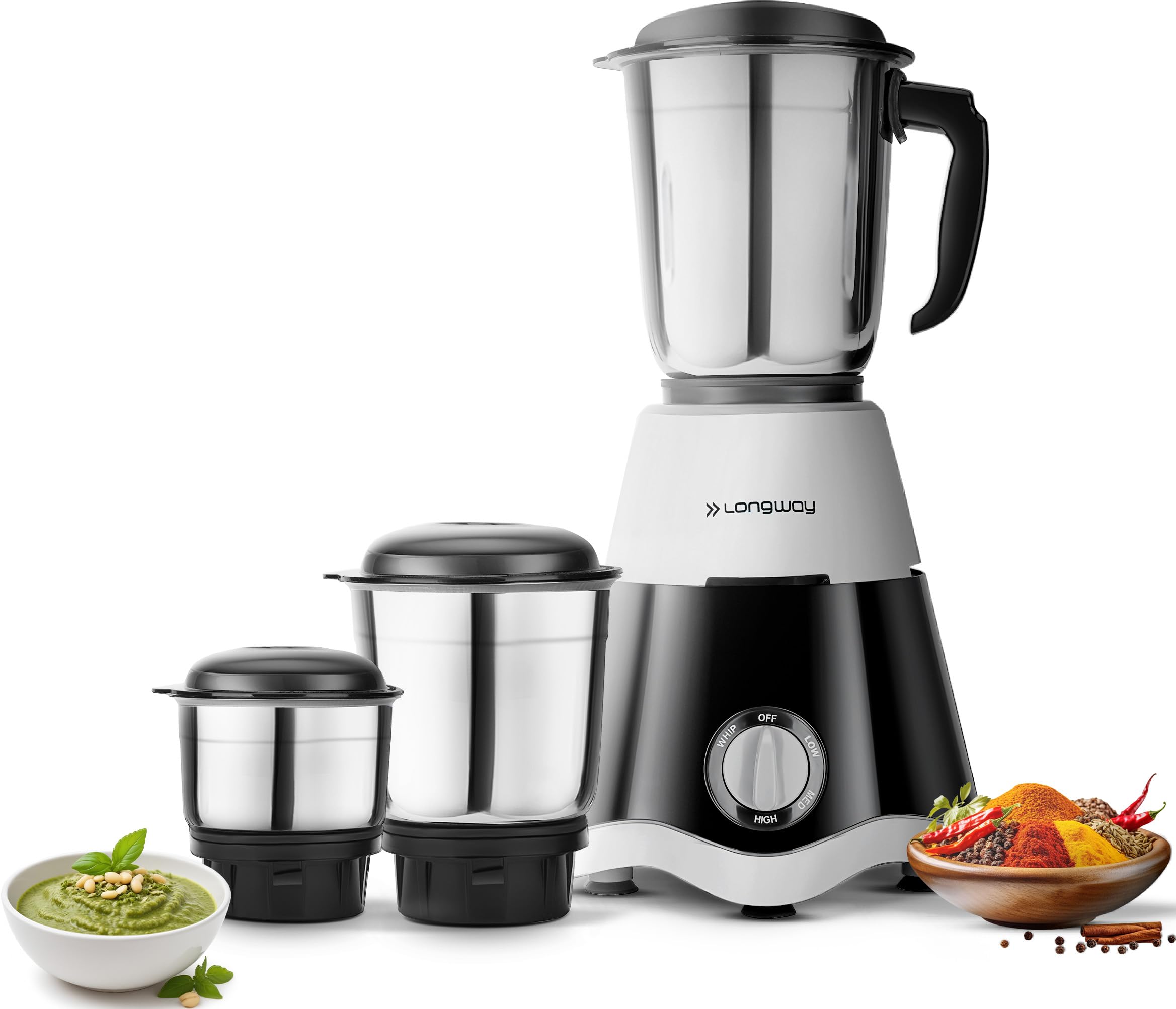 Longway Super Dlx Mixer Grinder | Up To 700 Watt Powerful Motor | 3 Jars For Grinding, Mixing, Juicing | 2 Year Warranty (Black 