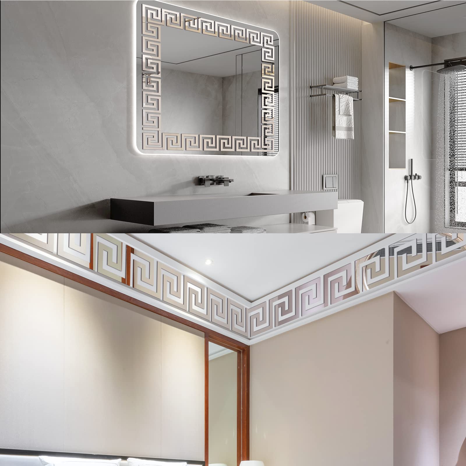 Quietart 50Pcs Silver Wall Stickers Bathroom Decor For Mirror Frame Peel And Stick Diy Home Decor Removable Wallpaper Adornos Pa