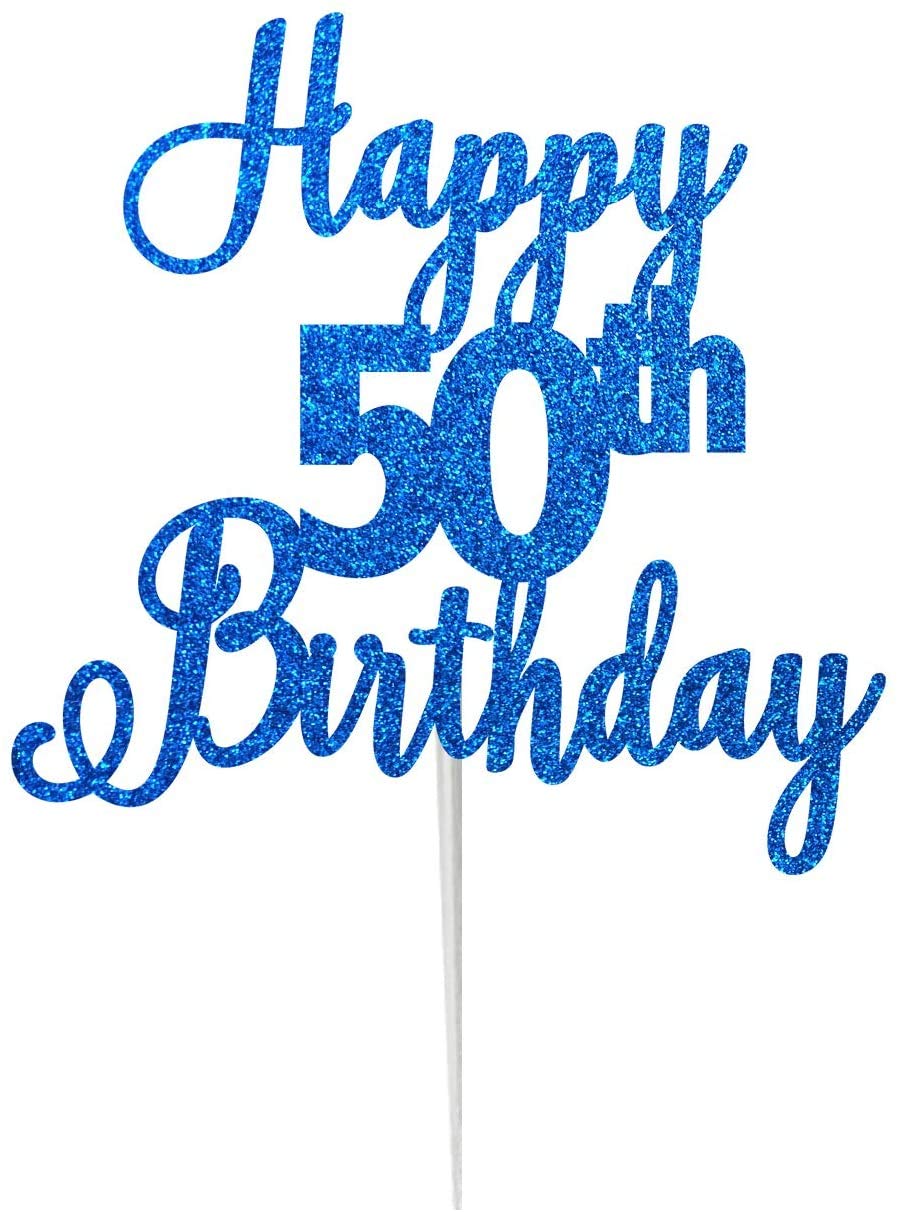 Festiko Glitter Dark Blue Happy 50th Birthday-Scriptted Letter Cake Topper for Birthday/Anniversary