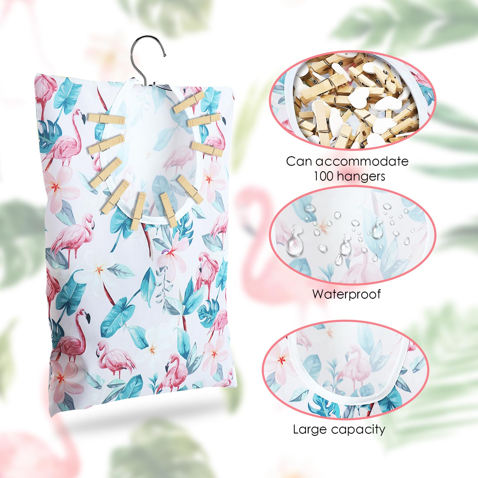2 Pcs Flamingo Clothes Pin Bag Summer Clothespin Bag Holder Palm Leaves Clothespin Holder 15 X 11 Inch Clothes Pin Hanging Bag C