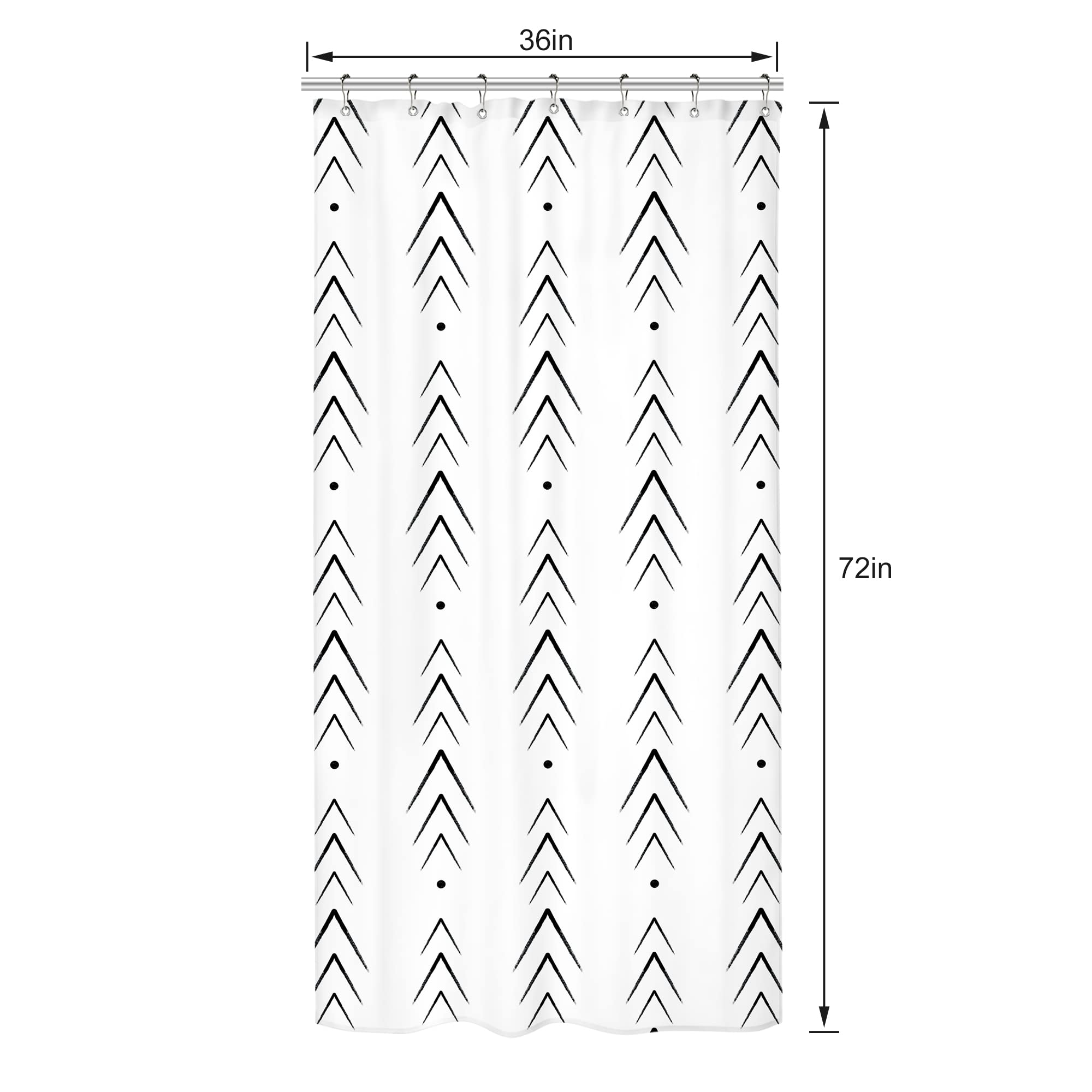Riyidecor Boho Black White Stall Small Half Size Dorm Shower Curtain 36X72 Inch Single Narrow Herringbone Zig Zag Chevron Modern
