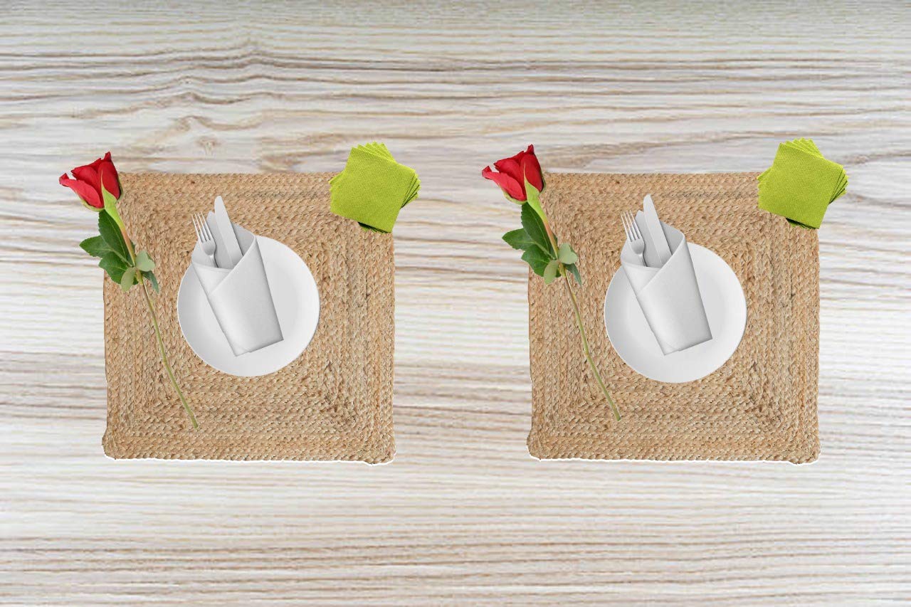 Skylight Fab Osric Set of 2 Osric Braided Jute Placemats, 14x14 Inch Square Best for BedSide Table/Center Table, Dining Table/S