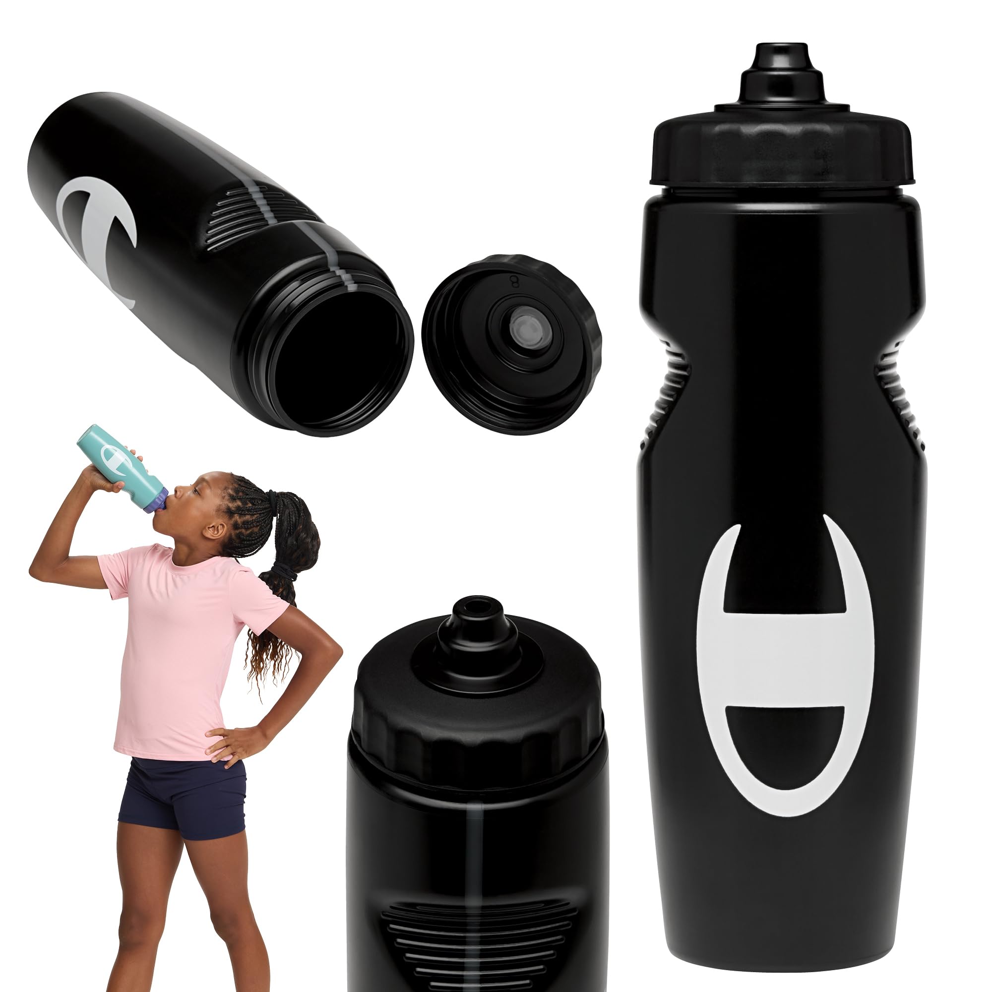 Champion Quench Squeeze Water Bottle, BPAFree, 24oz (Black)
