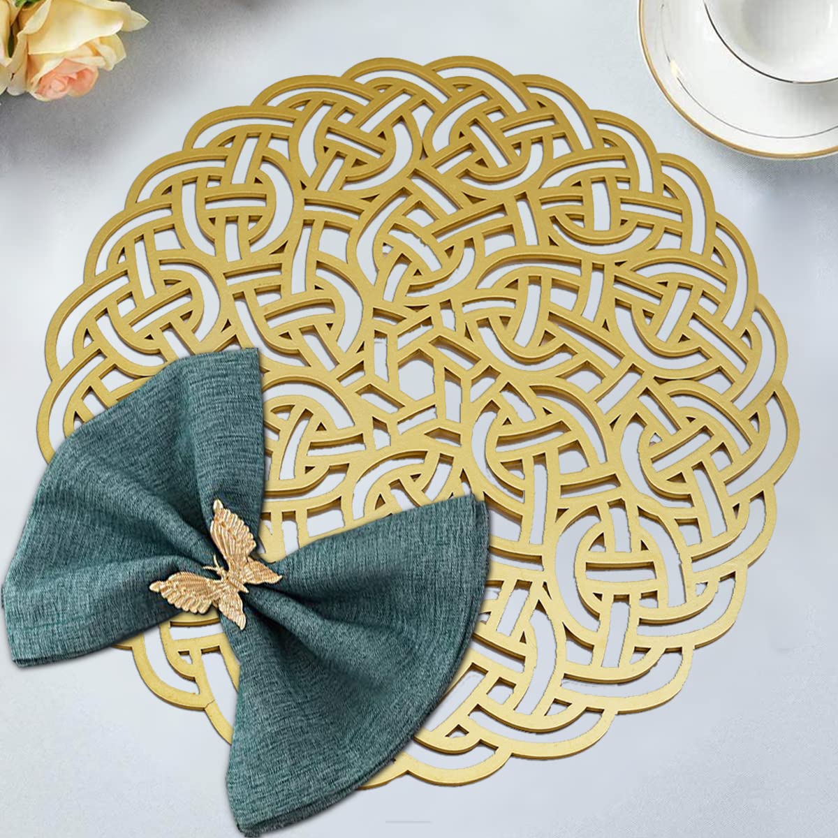 Decozen Wooden Placemats Carved Trivet - Elegant Table Placemat For Kitchen Dining & Coffee Table - Scratch Heat Stain Resistant