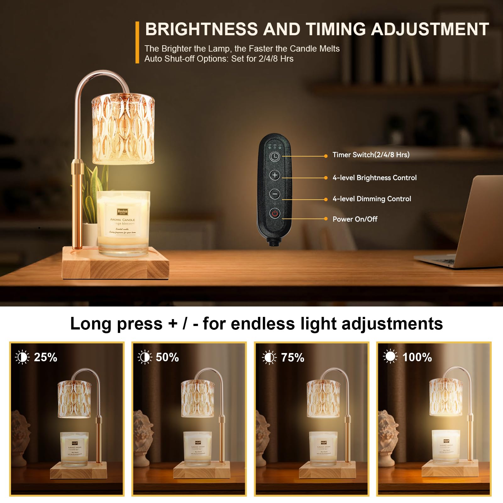 TOACSUCP Candle Warmer Lamp, Adjustable Height Dimmable Candle Warmer with Timer, Compatible with Large Jar Candles, Candle Lamp