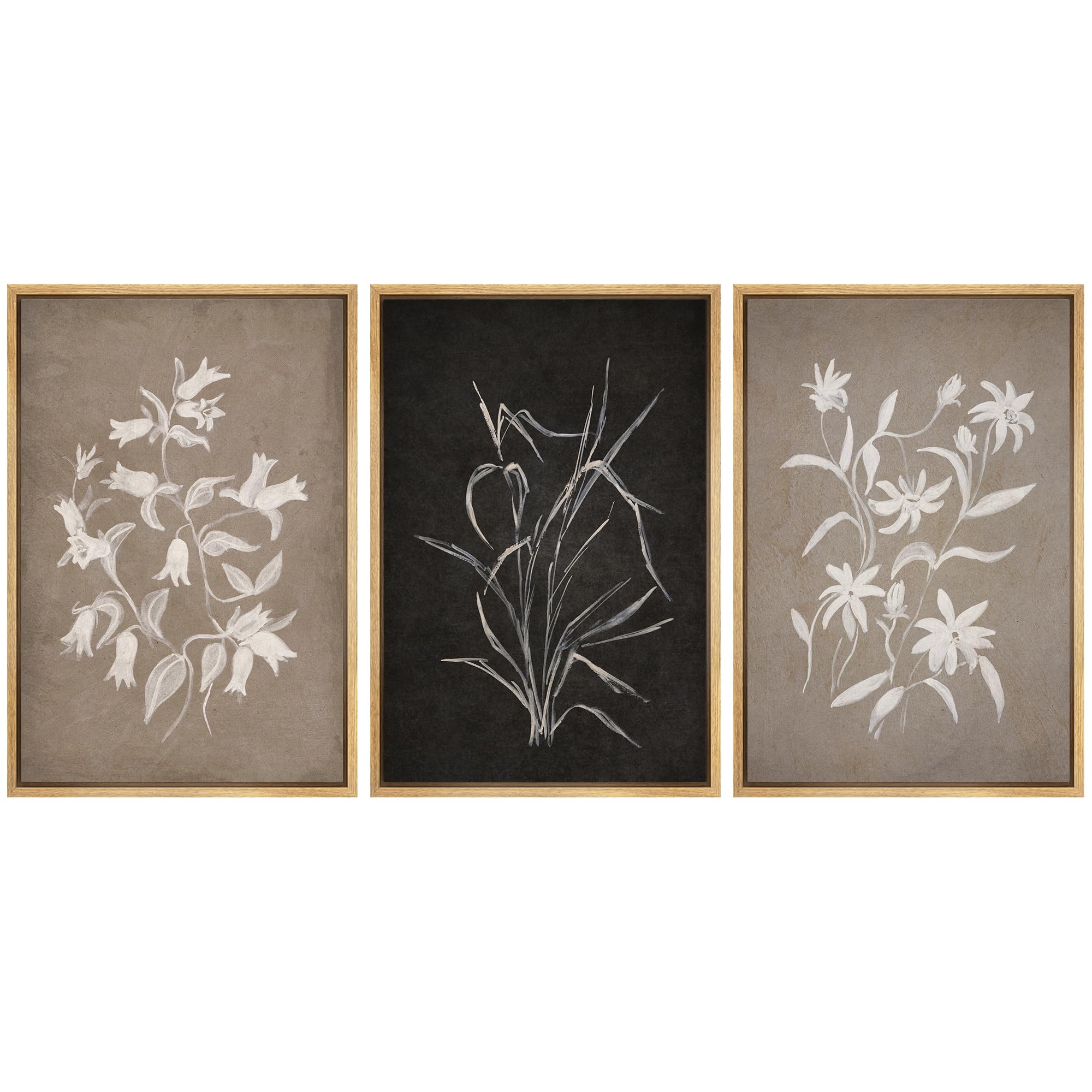 Mudecor Framed Wall Art Print Set Modern Monochrome Flower Illustrations Modern Art Boho Decorative Chic For Living Room, Bedroo