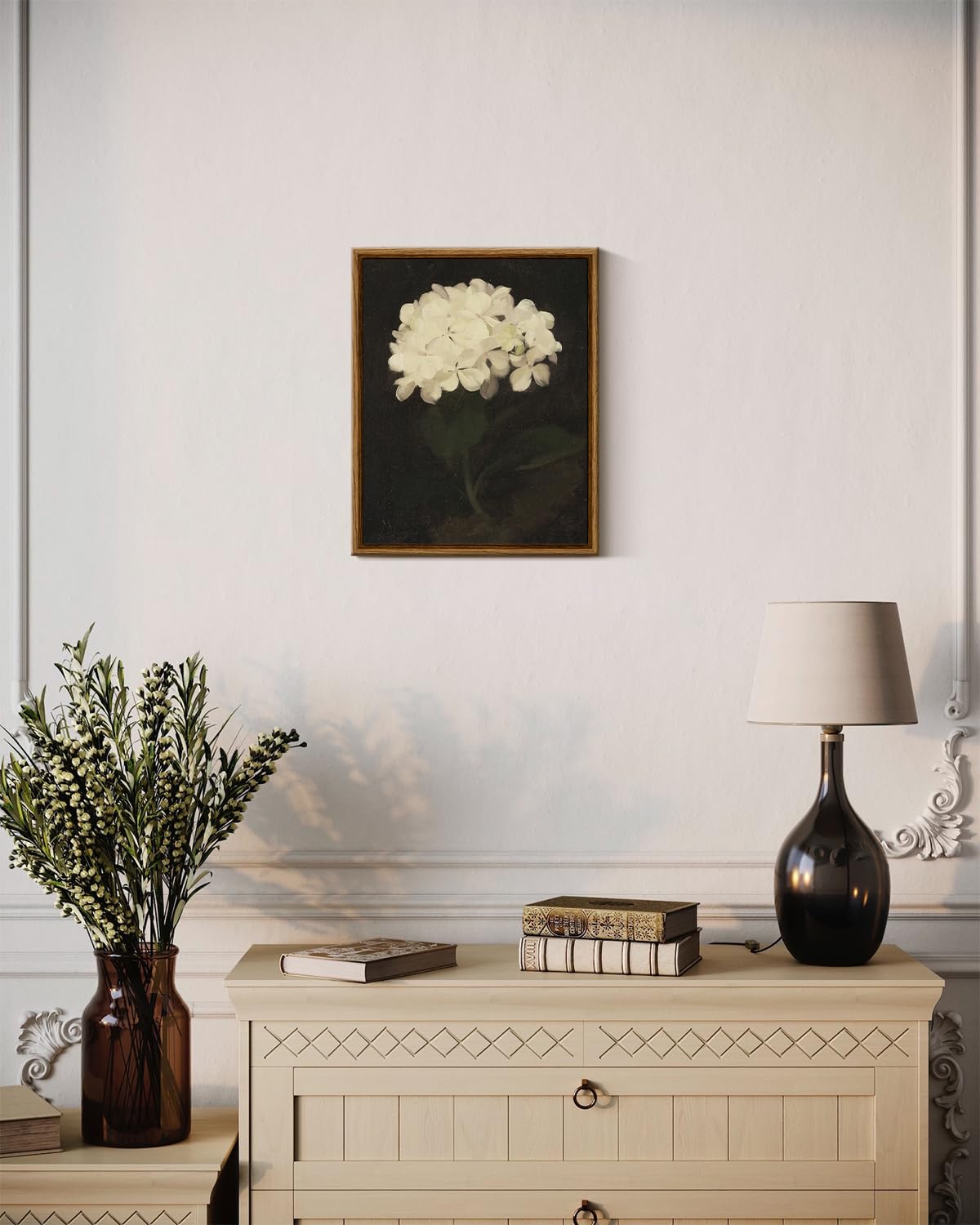 Insimsea Framed Canvas Wall Art, White Hydrangea Oil Painting Canvas Prints, Bedroom Bathroom Wall Art Kitchen Office Wall Decor