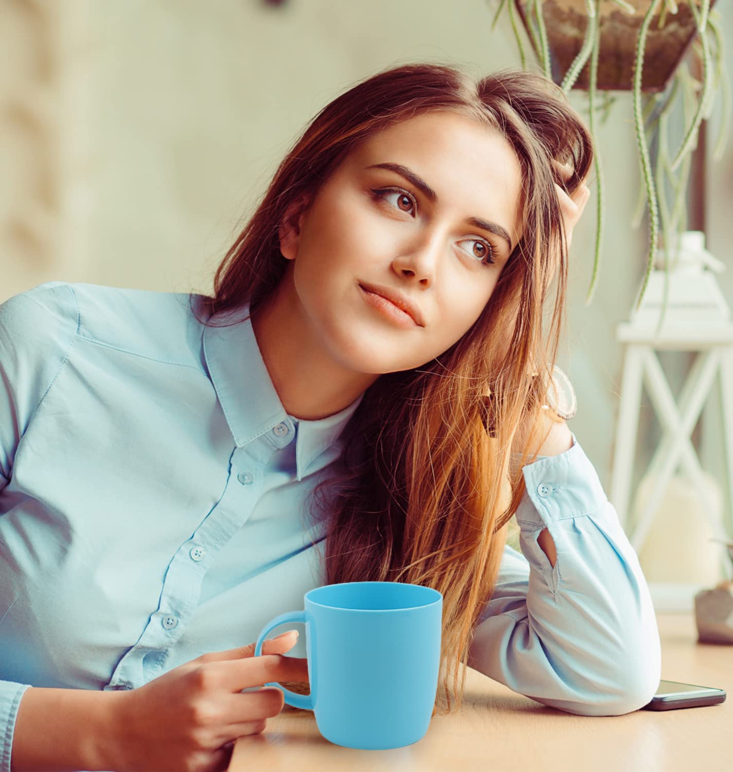 fulong Reusable Plastic Drinking Cup with Handle  BPA Free Microwave & Dishwasher Safe Food Grade PP 13 Ounce Coffee & Milk Mug Set of 5 (Blue)