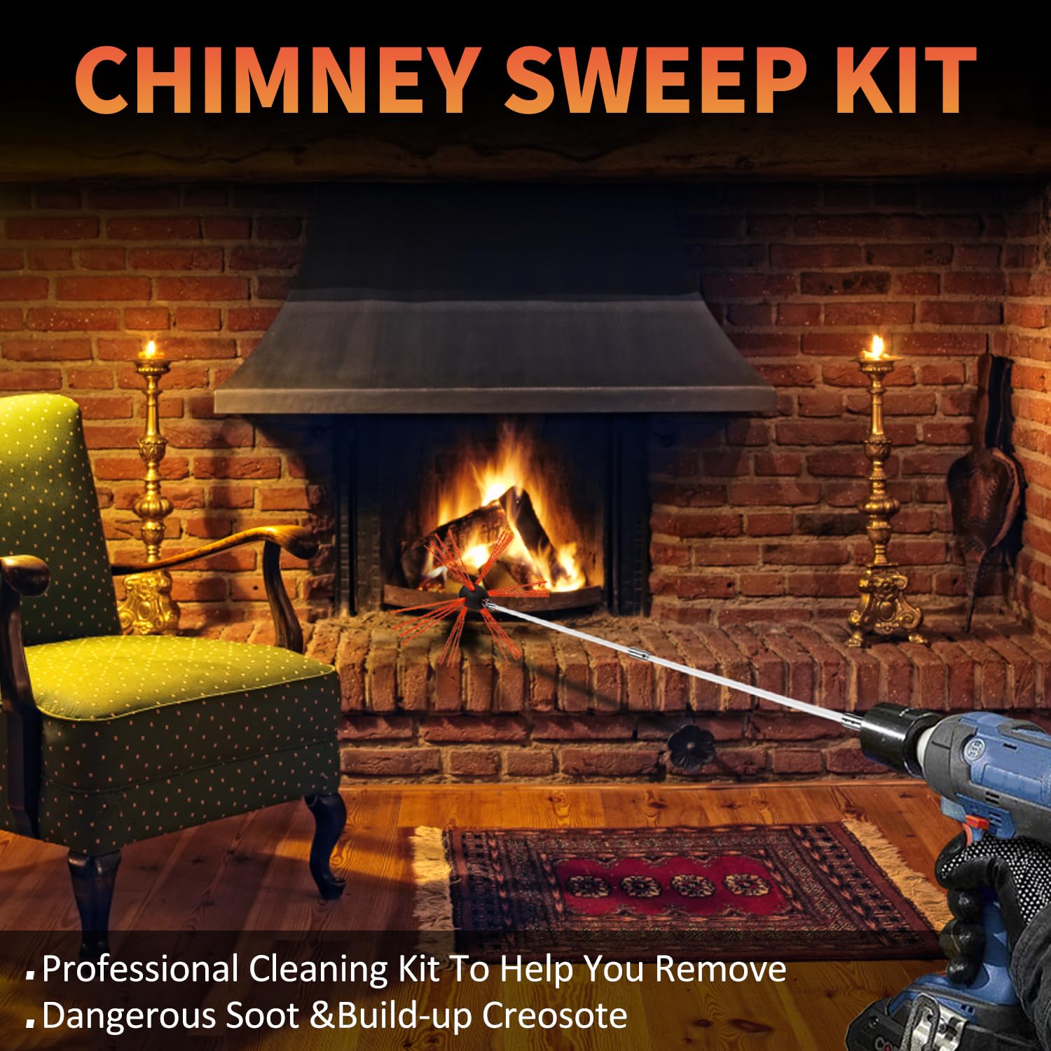 Sealegend 33 Feet Chimney Cleaning Kit Chimney Brush, Chimney Sweep Kit And Chimney Cleaning Logs Fireplace Tools Set With 10 Fl
