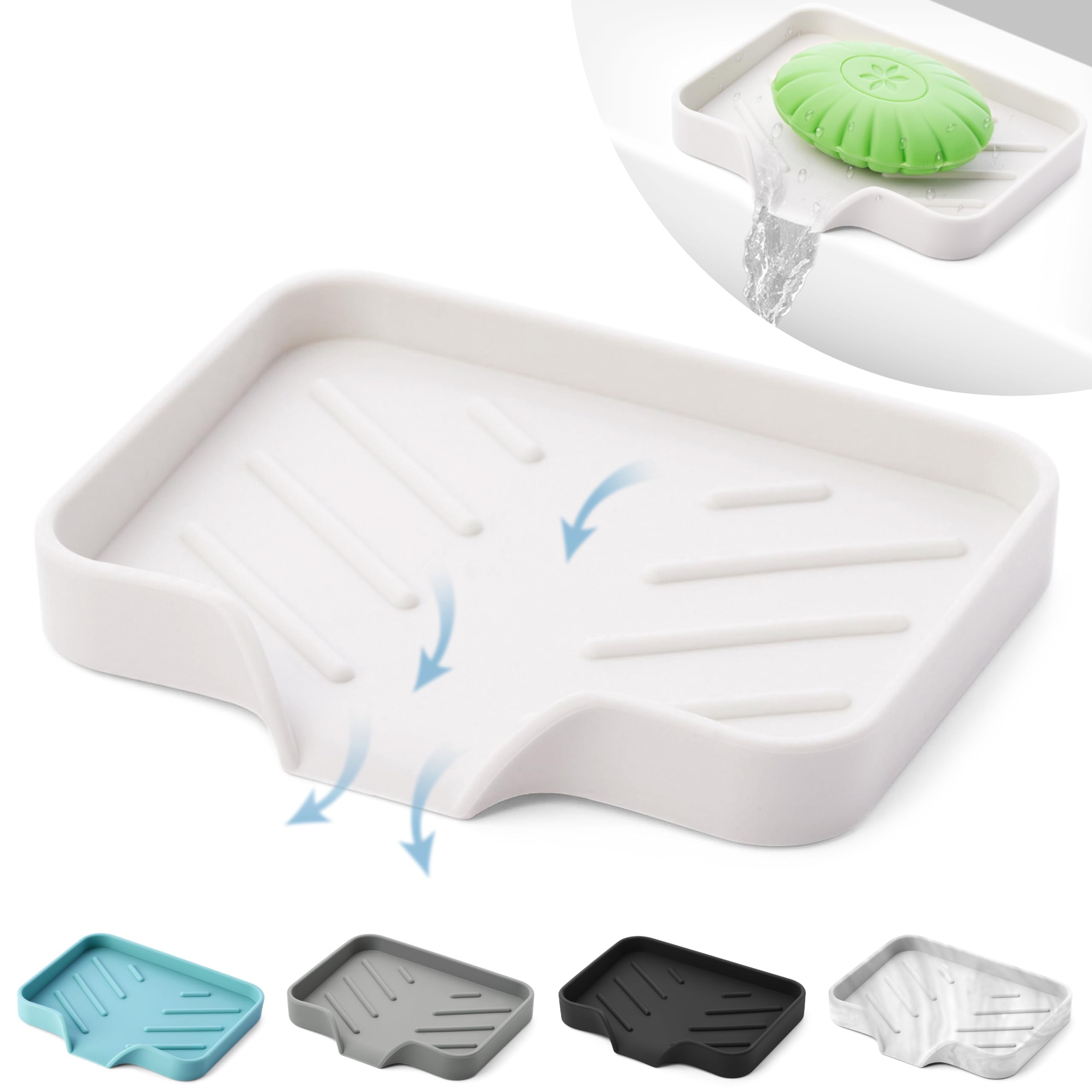 Silicone Soap Dish & Kitchen soap Tray - Self draining soap Dish  Soap Dish Shower | Silicone soap Holder | Soap Holder for Kitchen Sink | Small soap Dish - Durable Rubber Soap Dish with Drainage