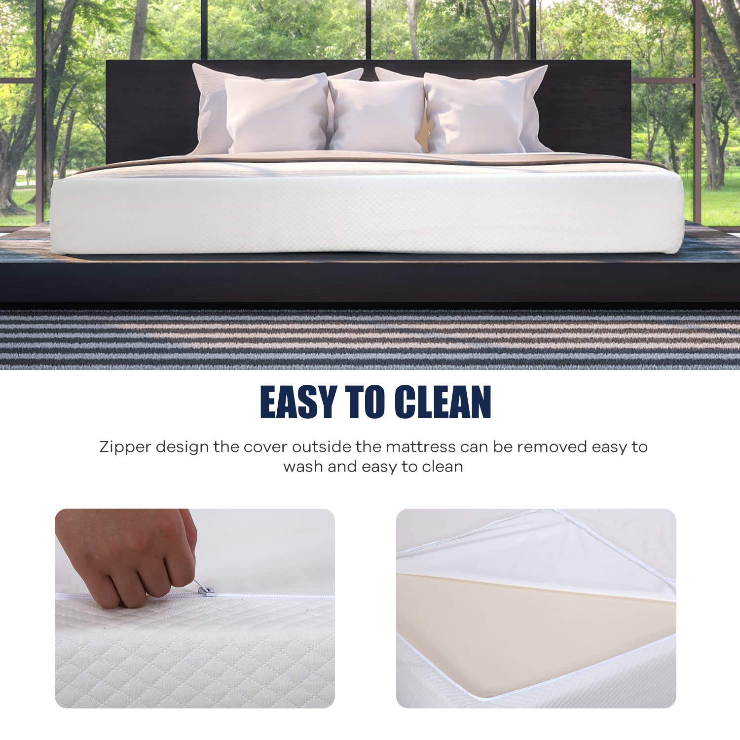 Nchanmar 10 Inch Queen Gel Memory Foam Mattress Pressure Relieving, Cooling Gel Foam, Certipur-Us Certified, Bed-In-A-Box, Press