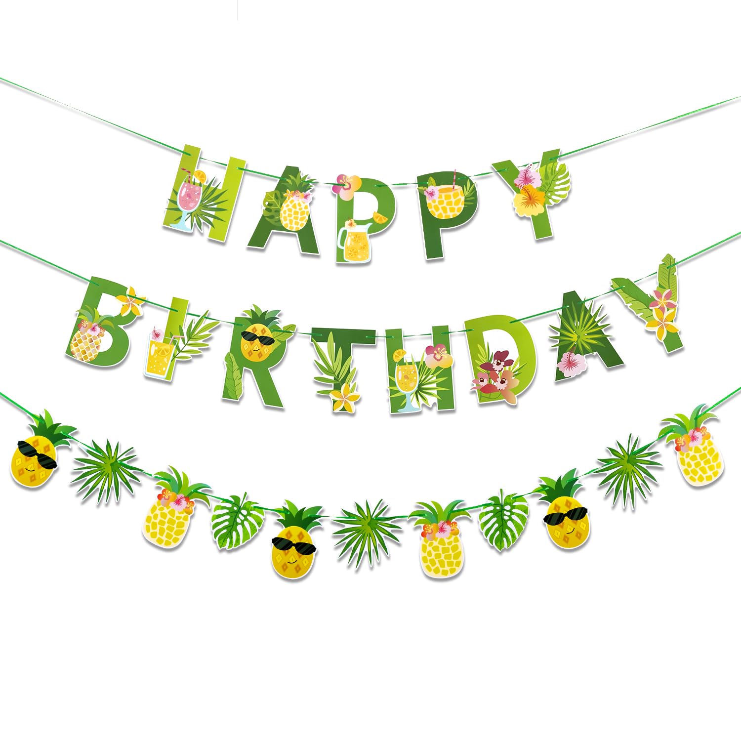 Sunbeauty Fruit Party Decorations Happy Birthday Pineapple Element Banner For Summer Tropical Hawaiian Aloha Parties - Colorful,