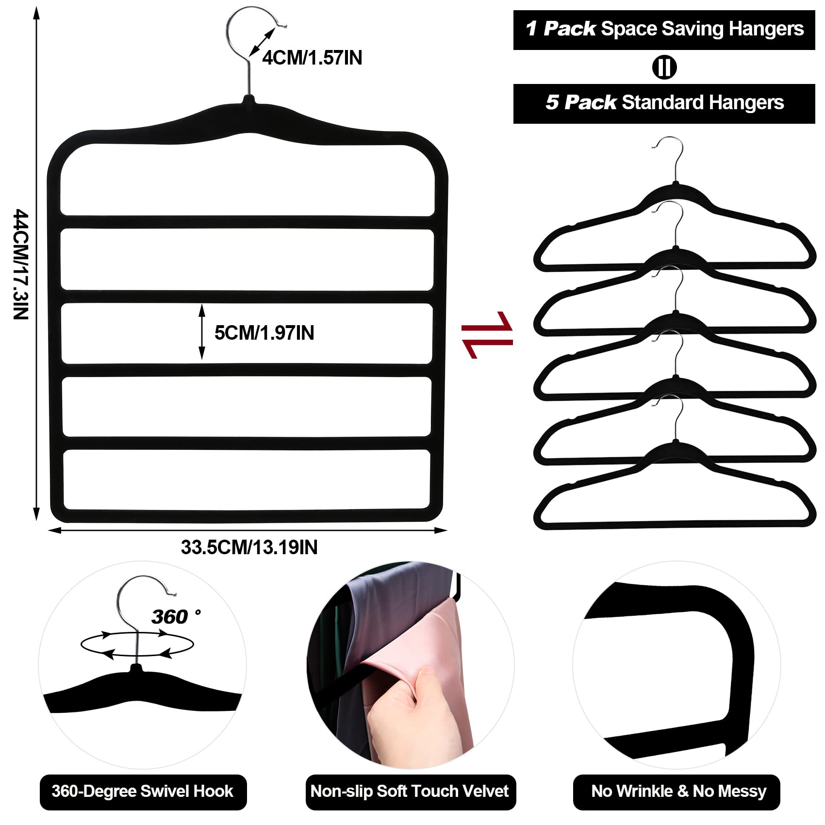 Closet Organizers and Storage 5 Pack Velvet Pants-Hangers-Space-Saving Non Silp 5 Tier Scarf Jeans Closet Organizer Dorm Room Essentials for College Students Girls Boys Guys Organization and Storage