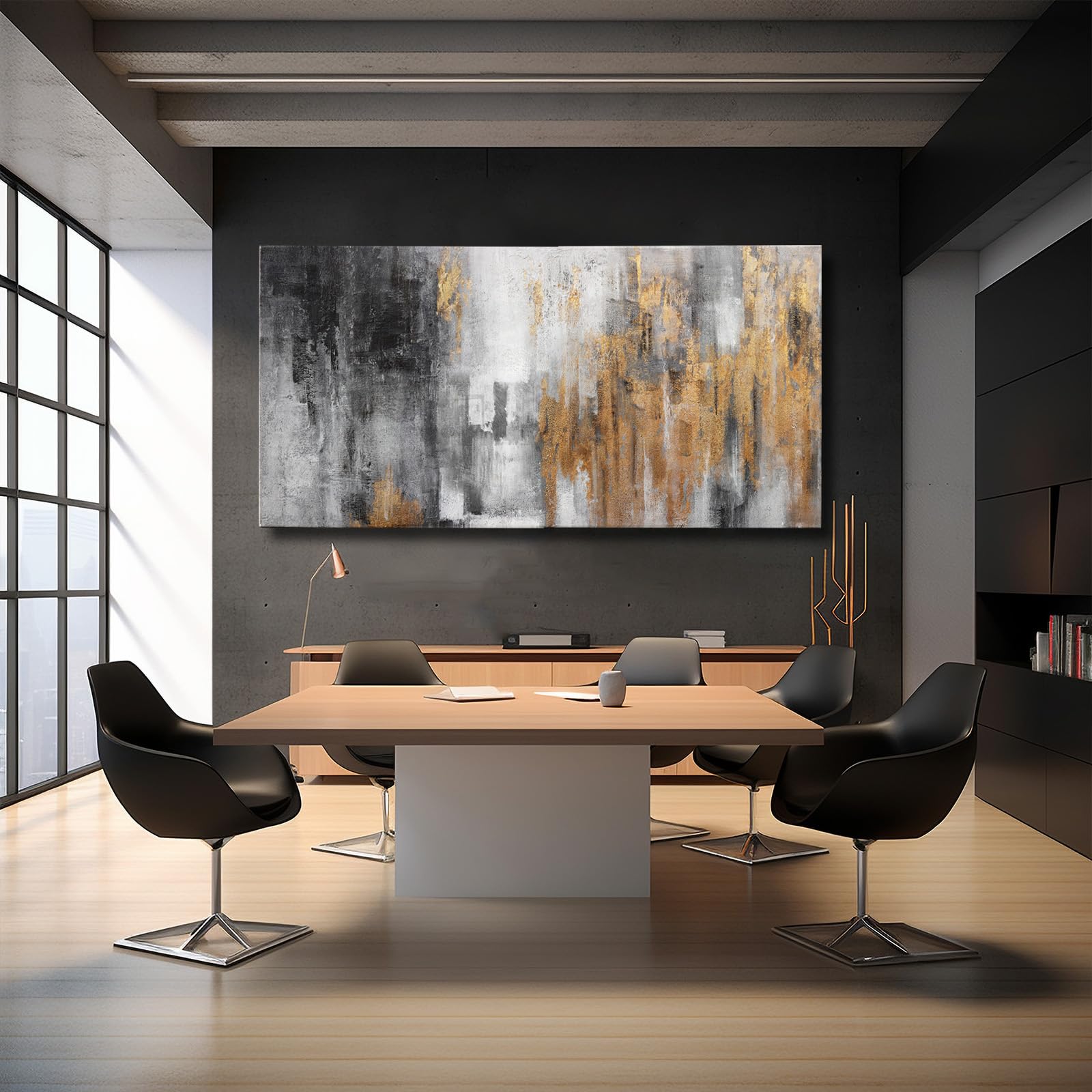 Yjyart Abstract Canvas Wall Art With Gold Foil Modern Black Oil Paintings Graffiti Wall Art For Living Room Bedroom Kitchen Offi