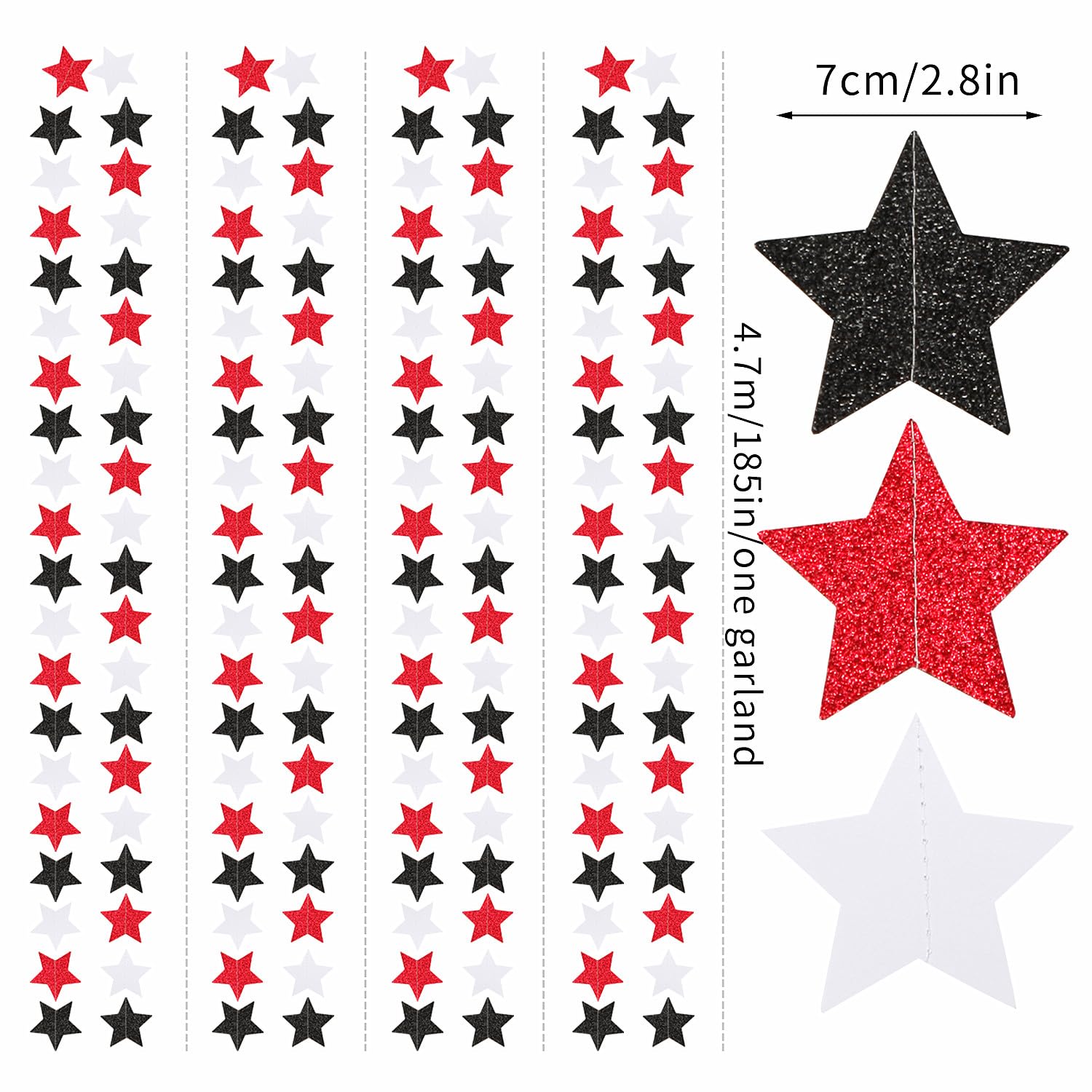 Black White-Red Birthday Party-Decorations Garland - 62Ft Twinkle Little Star Graduation Hanging Streamers Banner,Wedding Baby S