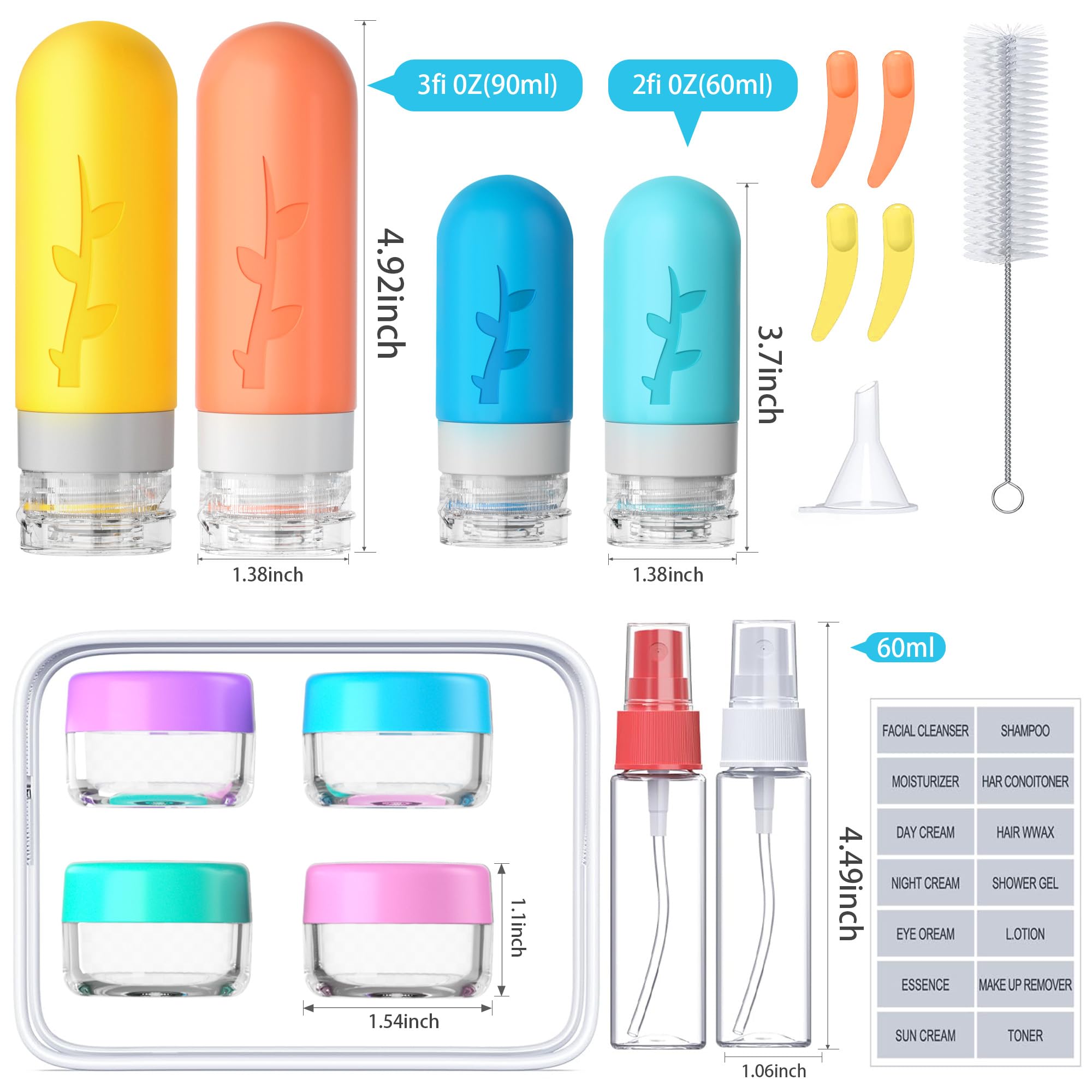 18pack Travel Bottles for Toiletries  Travel Essentials Tsa Approved travel toiletry bottles Silicone Travel Containers  Leak Proof Refillable Liquid for Shampoo Conditioner Lotion
