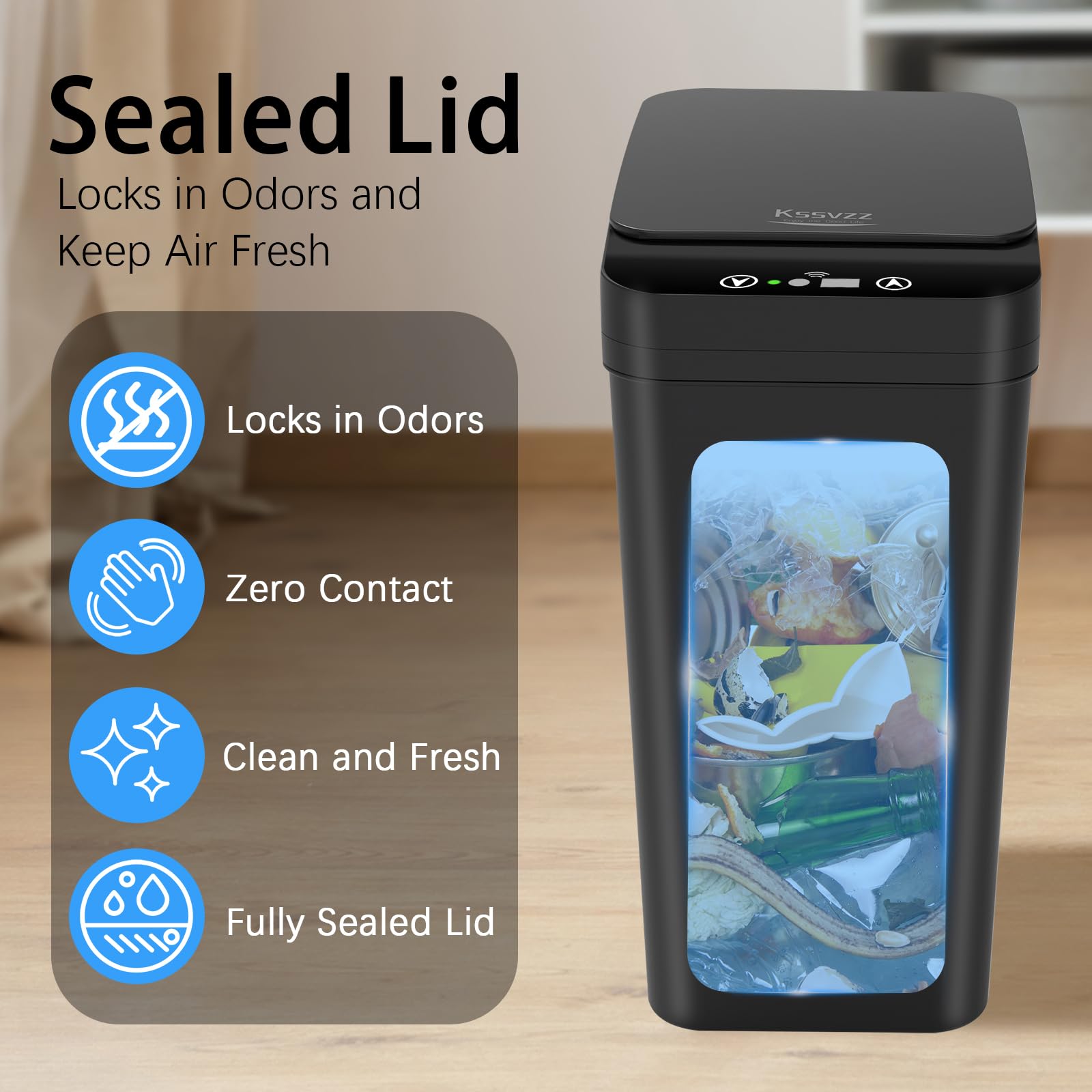 3 Pack Automatic Small Bathroom Trash Can With Lid - 2.5 Gallon Touchless Garbage Can, Motion Sensor Smart Trash Bin, Slim Dog P