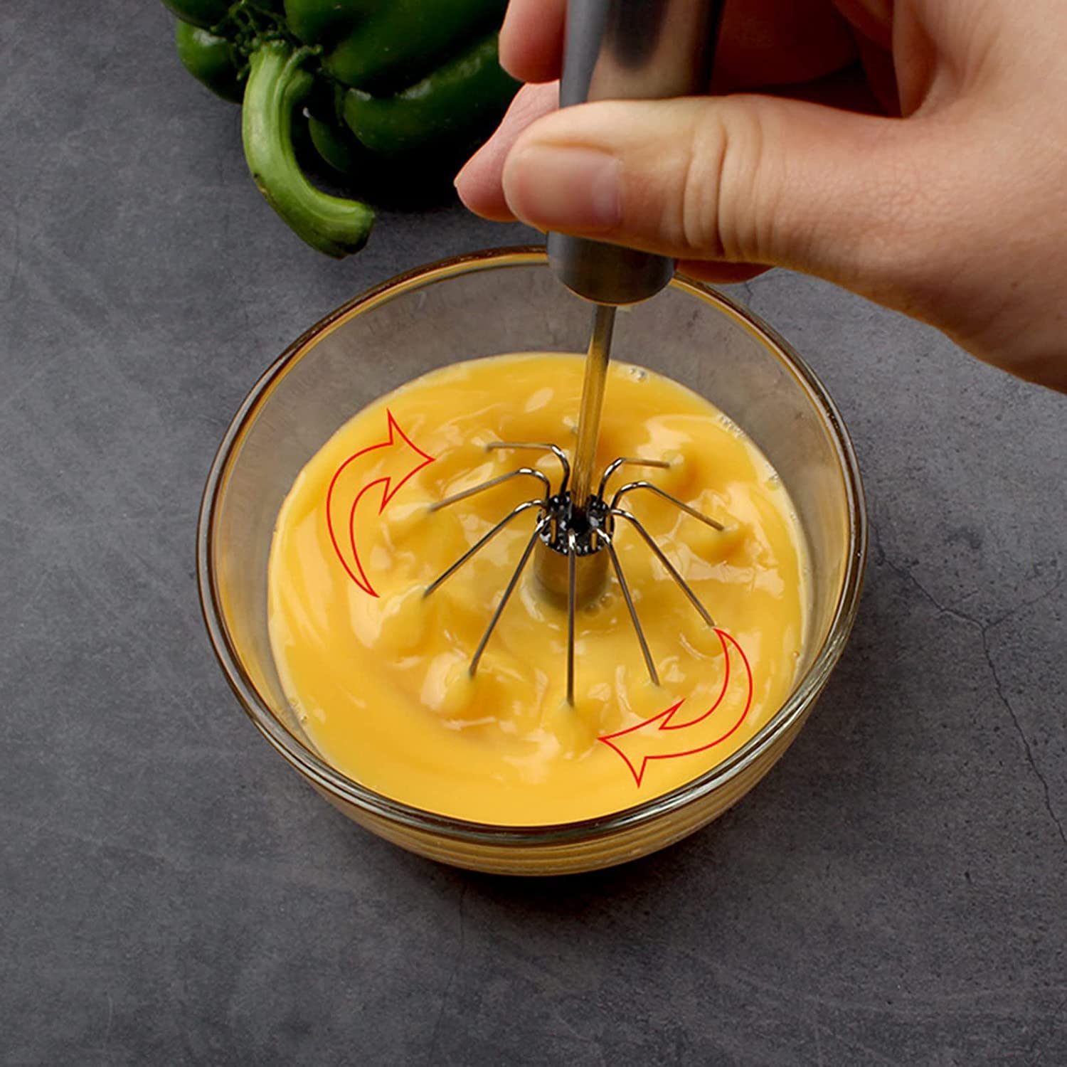 Stainless Steel Semi-Automatic Egg Whisk - 3Pcs Hand Push Rotary Whisk Blender (10In Green)