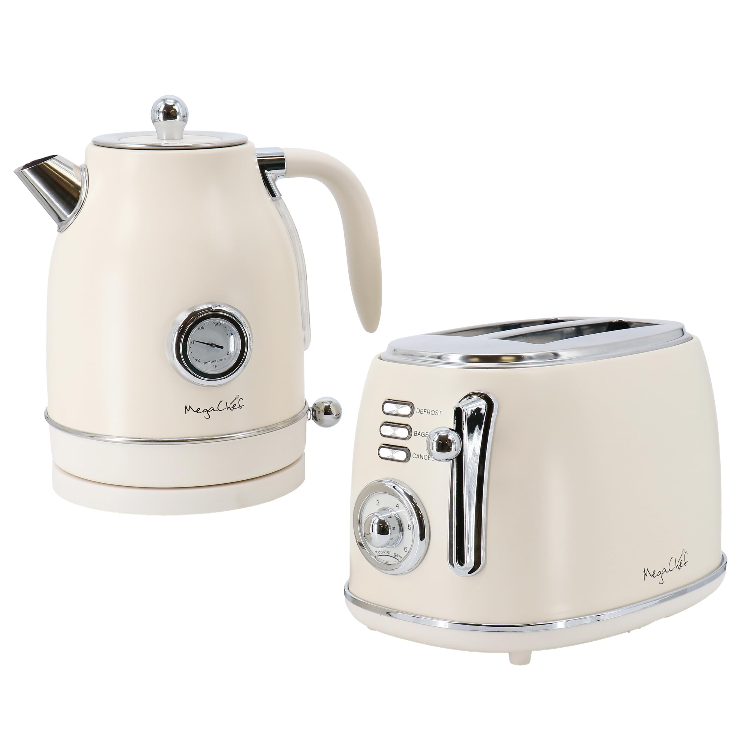 Megachef 1.7 Liter Electric Tea Kettle And 2 Slice Toaster Combo In Matte Cream (Cream)