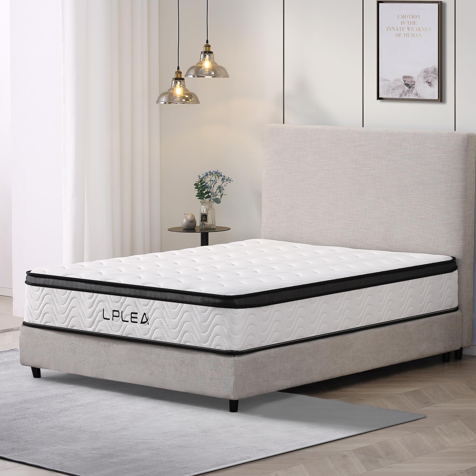 Lplea Hybrid Mattress, Memory Foam & Pocket Springs, Motion Isolation, Edge Support, Pressure Relief, Breathable Cover (Queen (U