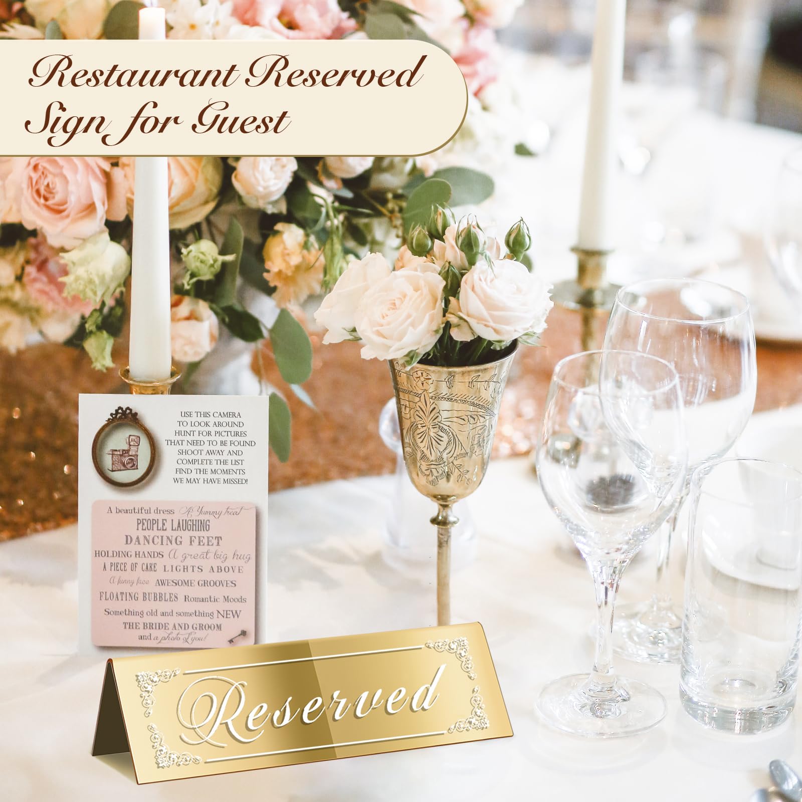 Cwjcytnsn 12Pcs Reserved Table Signs, Gold Reserved Signs For Wedding, Acrylic Double-Side Reserved Seating Signs, Mirrored Gues