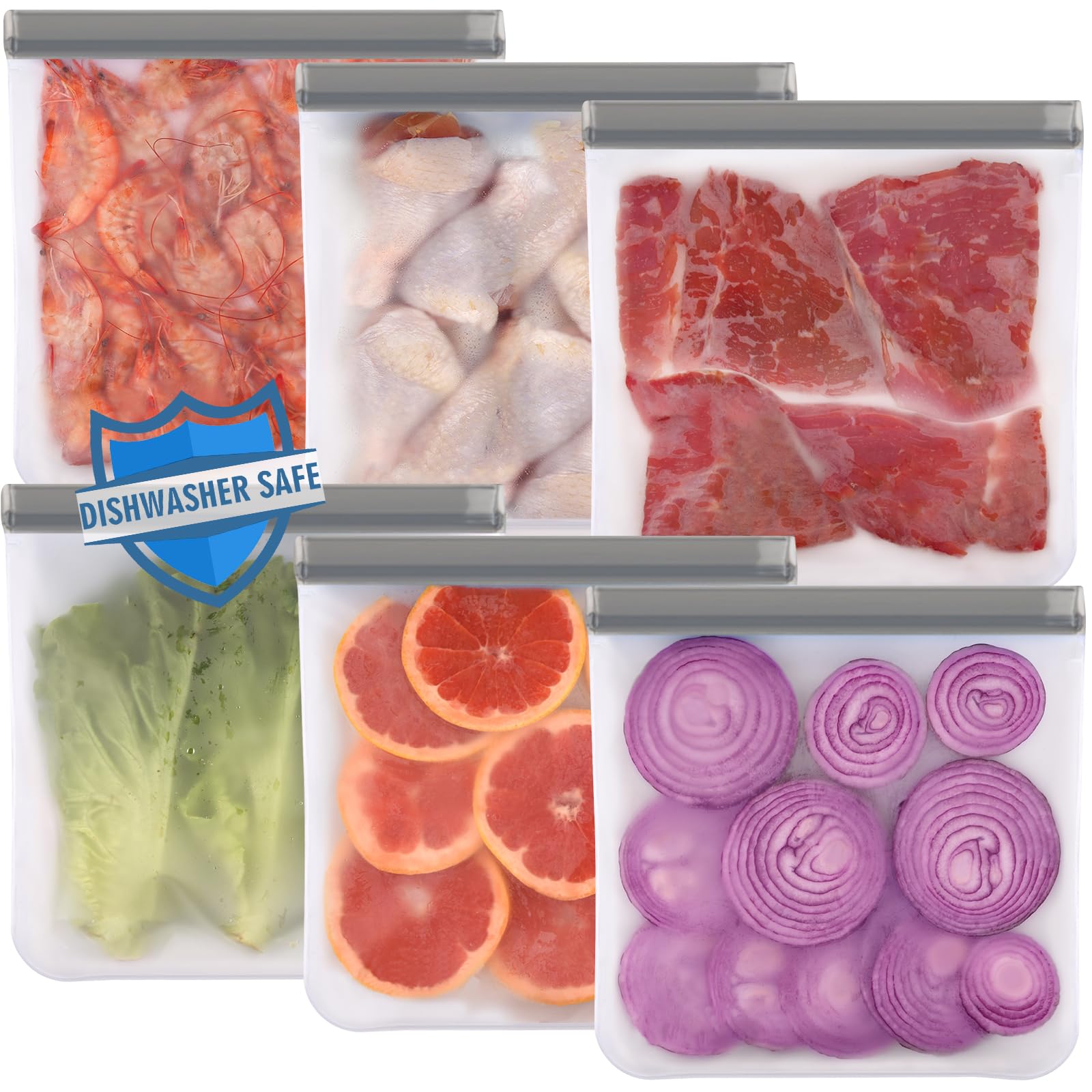 Lerine 9 Pack Reusable Sandwich Bags Dishwasher Safe, Reusable Quart Bags Extra Thick Leak-proof Freezer Bags for Marinate Meats