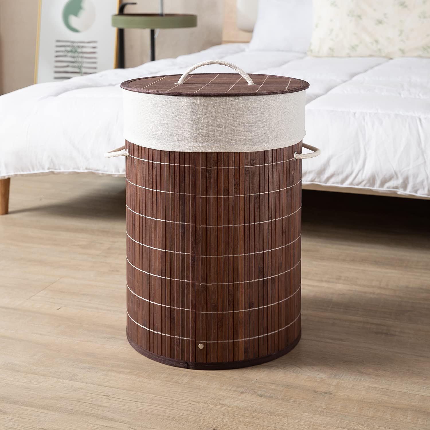 Homestorie Eco-Friendly Foldable Bamboo Laundry Basket Hamper With Lid, Large - 57 Liter (Coffee Brown)