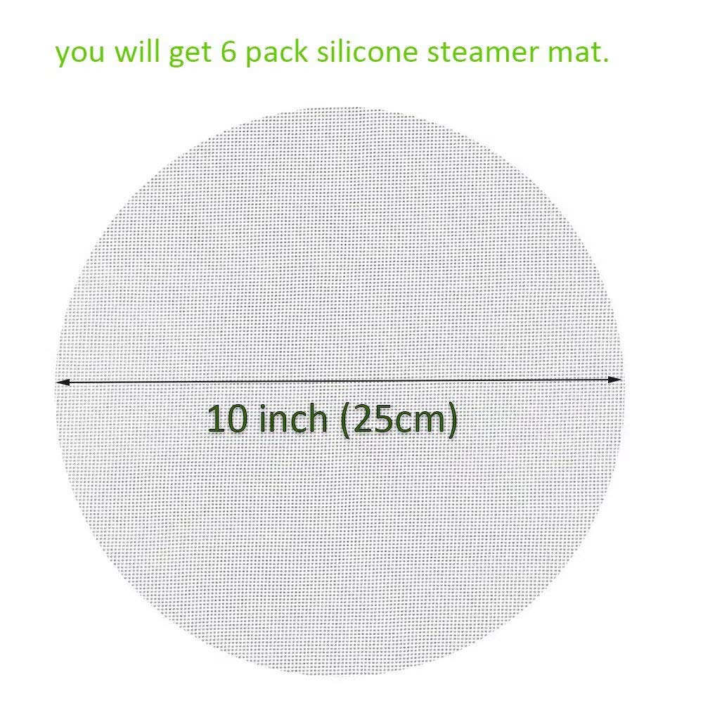 Melostu Reusable Silicone Steamer Mat, 10 inch, Non-stick, Double Side, Easy to Clean, Round, 6 Pack, White