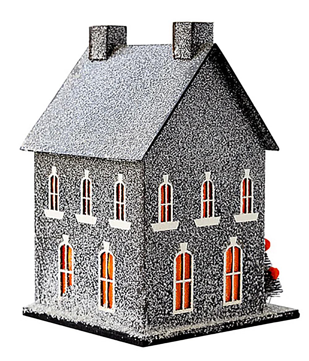 My Mind s Eye Halloween Haunted House Village Houses, Centerpieces Light Up Decor, Cardboard, 3-D, 5 x 5 x 8 Tall