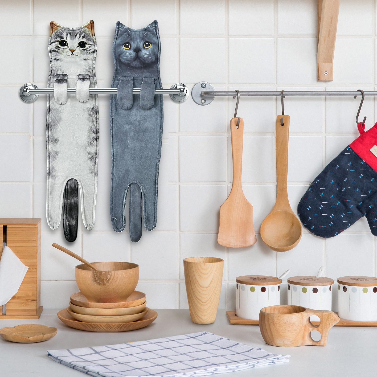 PAT JUUMG Cat Funny Hand Towels for Bathroom Kitchen Decor Cat Towels Hanging Kitchen Towels Super Absorbent Soft  New Home Housewarming Cat Gifts for Cat Lovers/for Women(Gray Cat)
