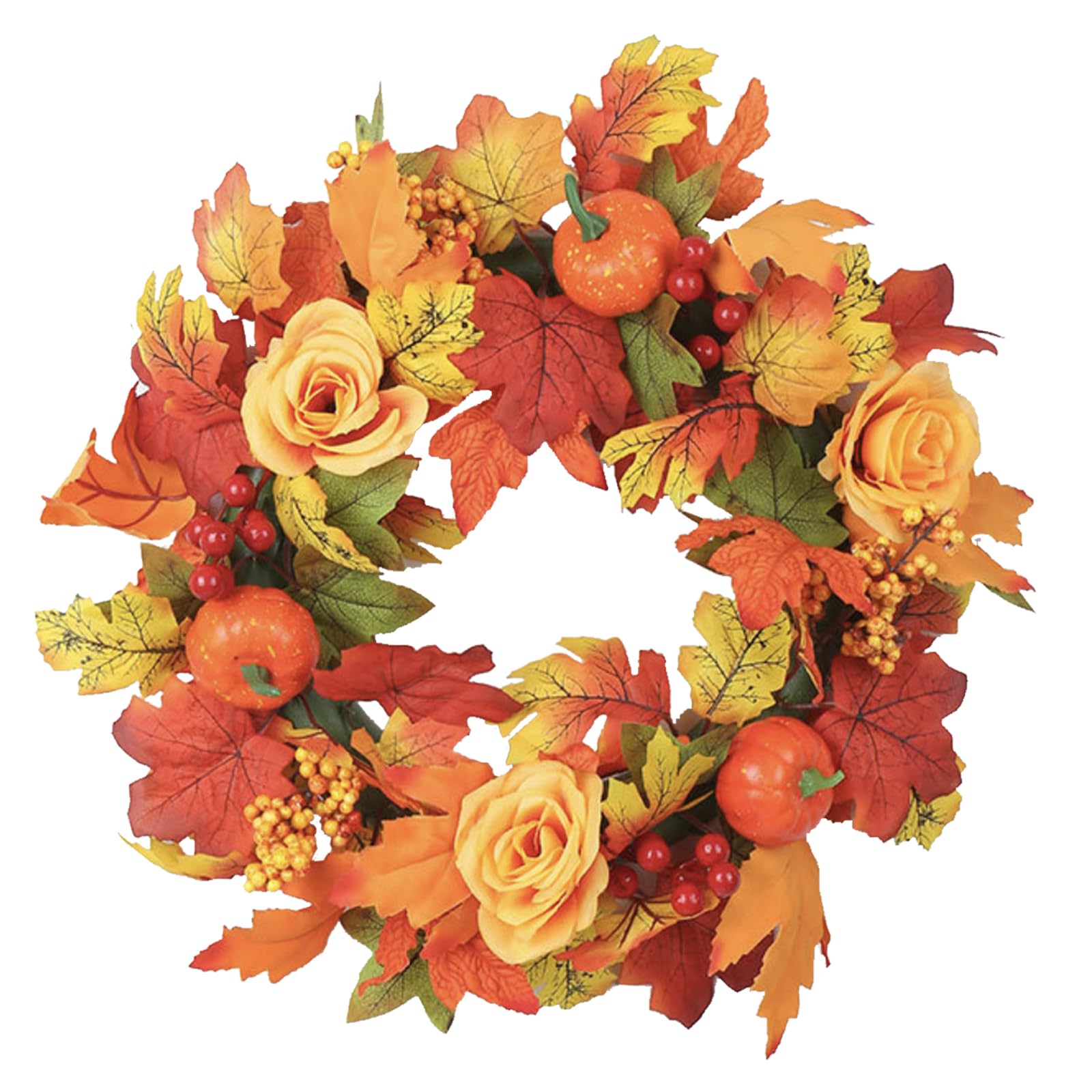 Autumn Wreath for Front Door, 17.5 in Fall Wreath with Pumpkin Thanksgiving Decorations, Maple Leaf Autumn Harvest Decor