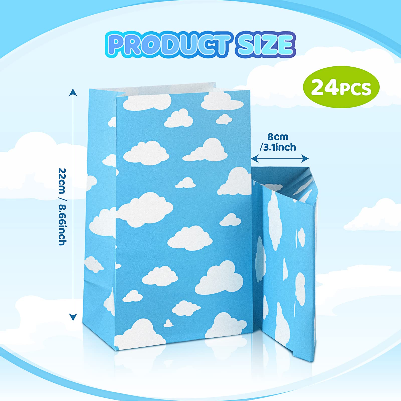 Tallew 24 Pcs Blue Sky Clouds Paper Party Bags Cartoon Story Cloud Treat Candy Goodie Bags Blue Sky Gift Bags Wrapping Party Fav