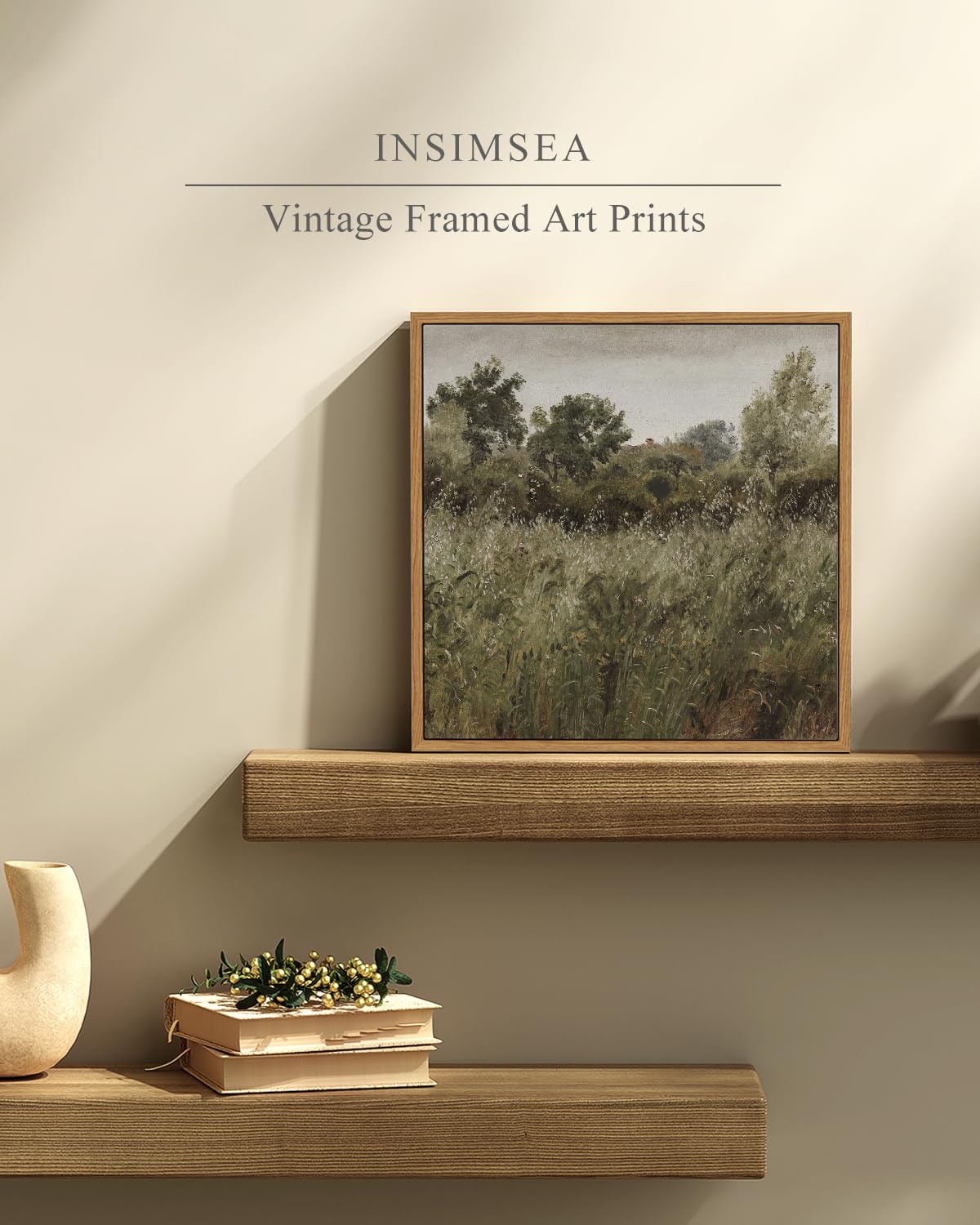 Insimsea Square Framed Canvas Wall Art, Vintage Farmhouse Natural Field Wall Art Prints, Desk Decor, Classical Oil Paintings Hom