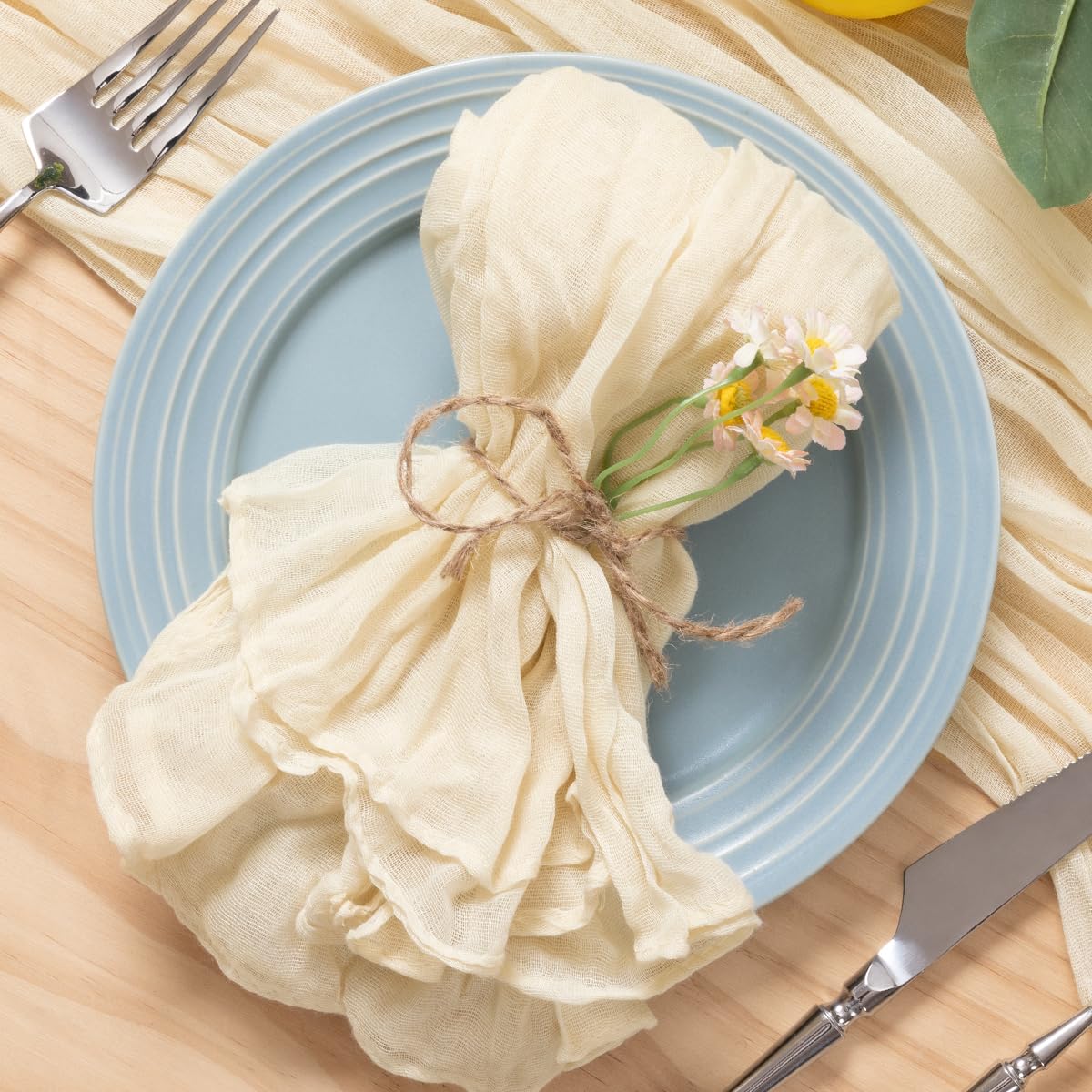 Mlmc Rustic Cheesecloth Napkins Set Of 24 Beige Gauze Cheese Cloth Napkins 21''X21'' Wrinkled Table Napkins In Bulk For Spring B