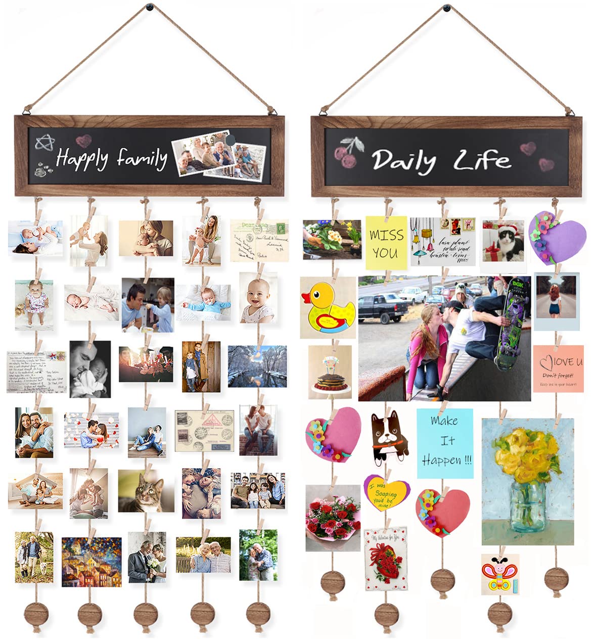 Bikoney 2-Pack Picture Frames Collage Wall Decor Photo Display Photo Board Wood Rustic Frames for Wall Decor and Party with 2 Bl