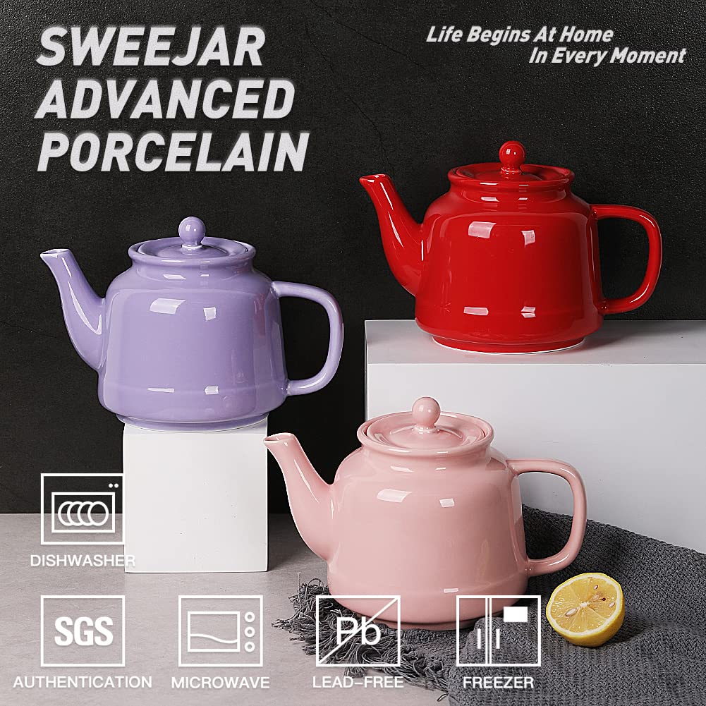 SWEEJAR Porcelain Teapot with Infuser and Lid  35 Fl Oz Teaware with Stainless Steel Filter for Tea  Milk  Coffee  Office  Home  Pink