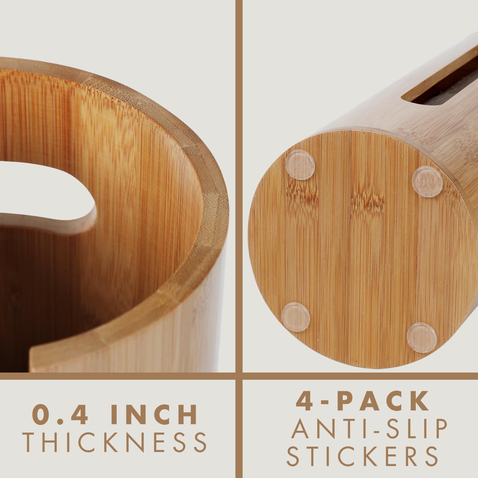 Gobam Bamboo Toilet Paper Storage with Dual-Use Lid, Freestanding Bathroom Tissue Organizer with Viewing Slot, Built-In Handle,
