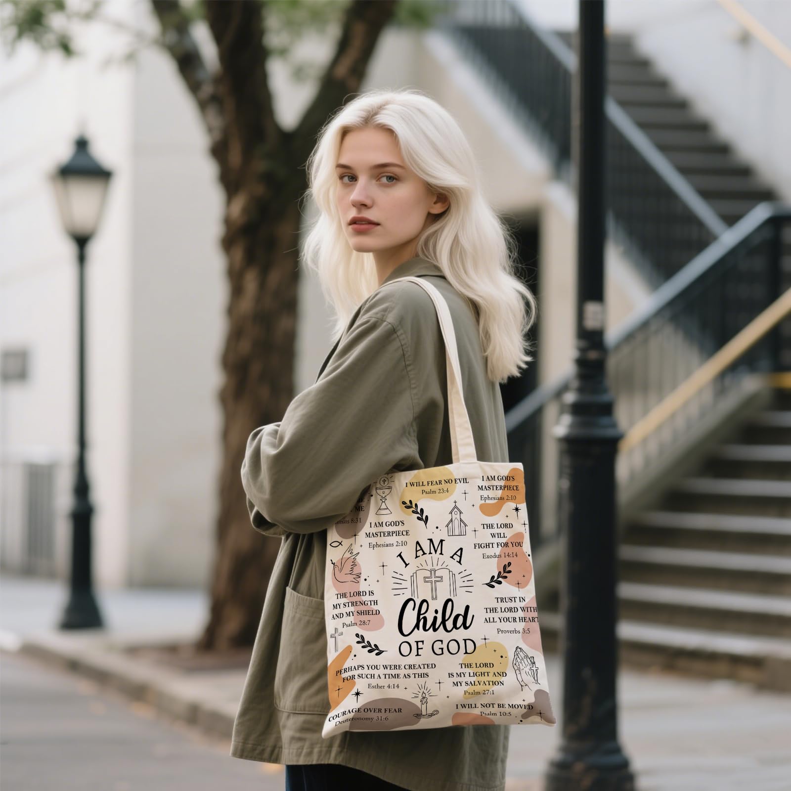 Ialtsidws Christian Aesthetic Canvas Tote Bag - I Am A Child of God & Bible Verse Print | Zippered Inner Pocket & Magnetic Sna