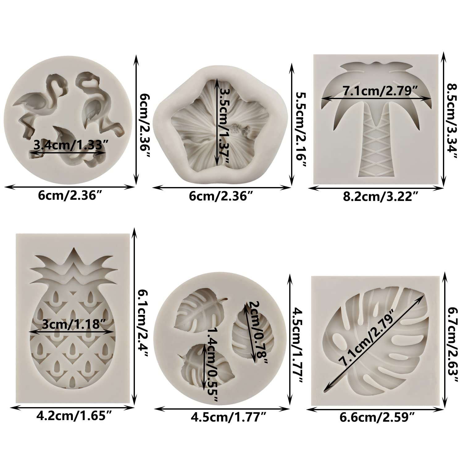 Sijiangmold Flamingo Tropical Leaf Silicone Mold Plumeria Hibiscus Flower Fondant Molds Pineapple Chocolate Molds For Cake Decor