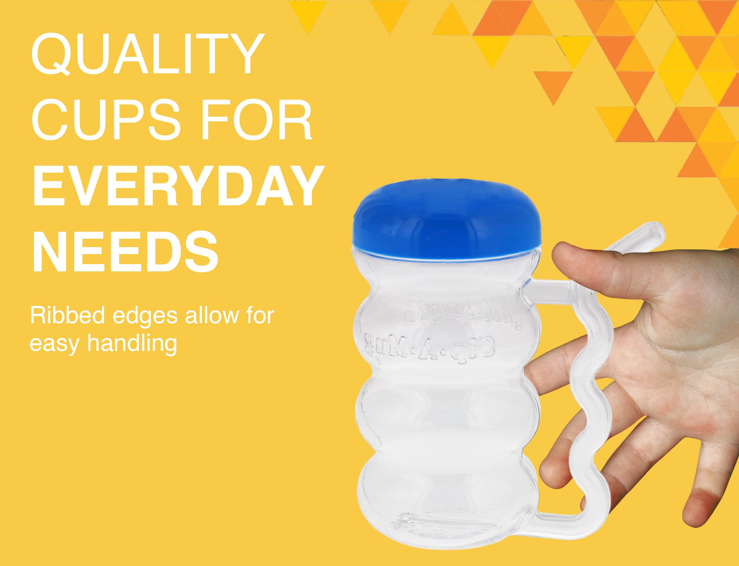 Arrow Home Products Sip-A-Mug  14oz  6pk - Easy to Grip Plastic Kid's Cup Where the Handle is the Straw - BPA-free with Screw-On Caps Great for Everyday Use  Made in the USA - Clear with Color Lids