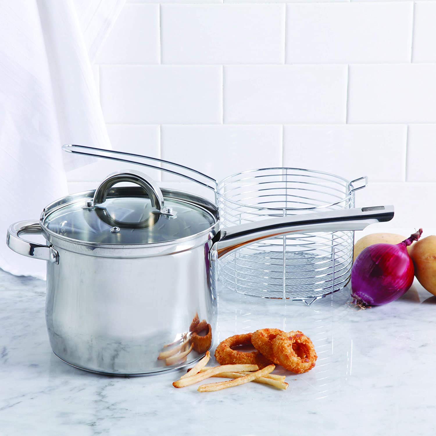 Oster 91537.03 Sangerfield 3.65 Quart 3 Piece Stainless Steel Deep Fryer Set Cookware