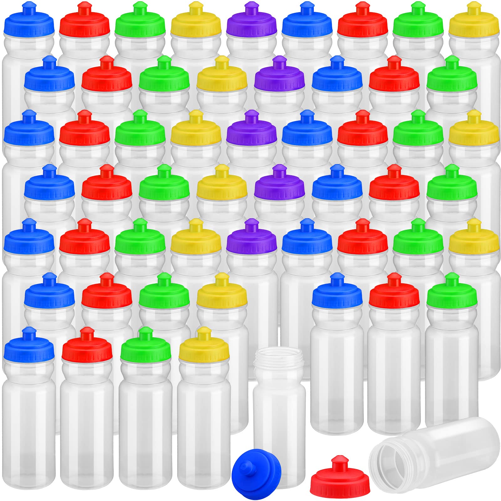 Didaey 100 Pack Water Bottles Bulk 20 oz Reusable Plastic Water Bottles with Pull Top Cap Dishwasher Safe Sports Drinking Bottle