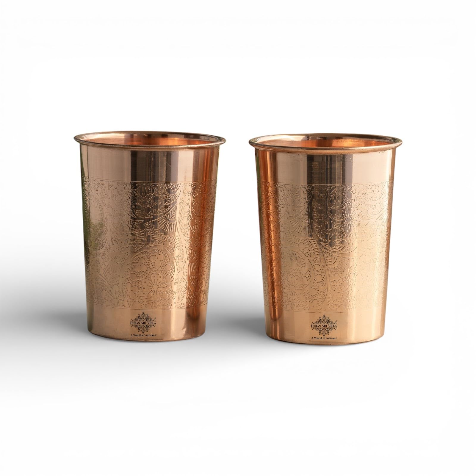 INDIAN ART VILLA Pure Copper Embossed Design Glass  275 ML, Copper Tumbler for Water Drinking, Elegant Drinkware & Serveware, P