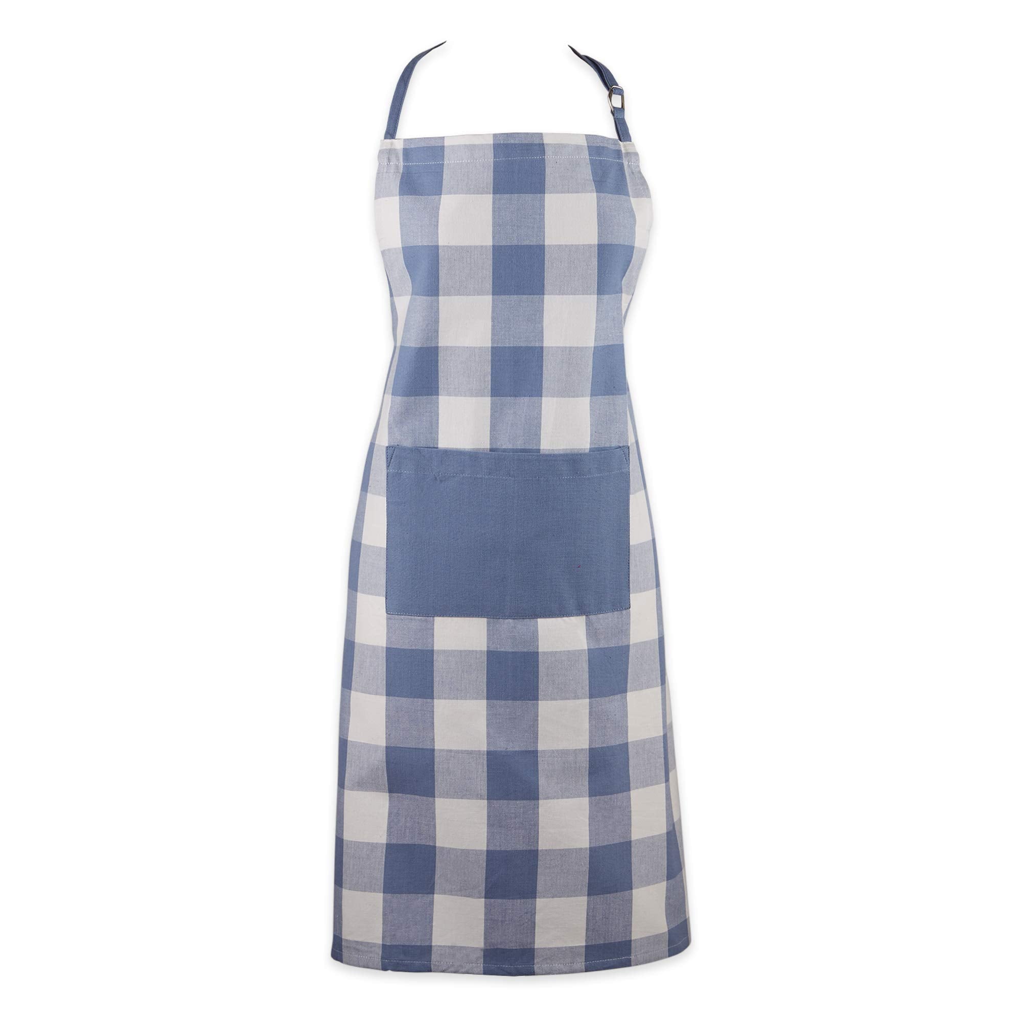 DII Unisex Buffalo Check Kitchen Collection, Classic Farmhouse Chef Apron, One Size, Stonewash Blue