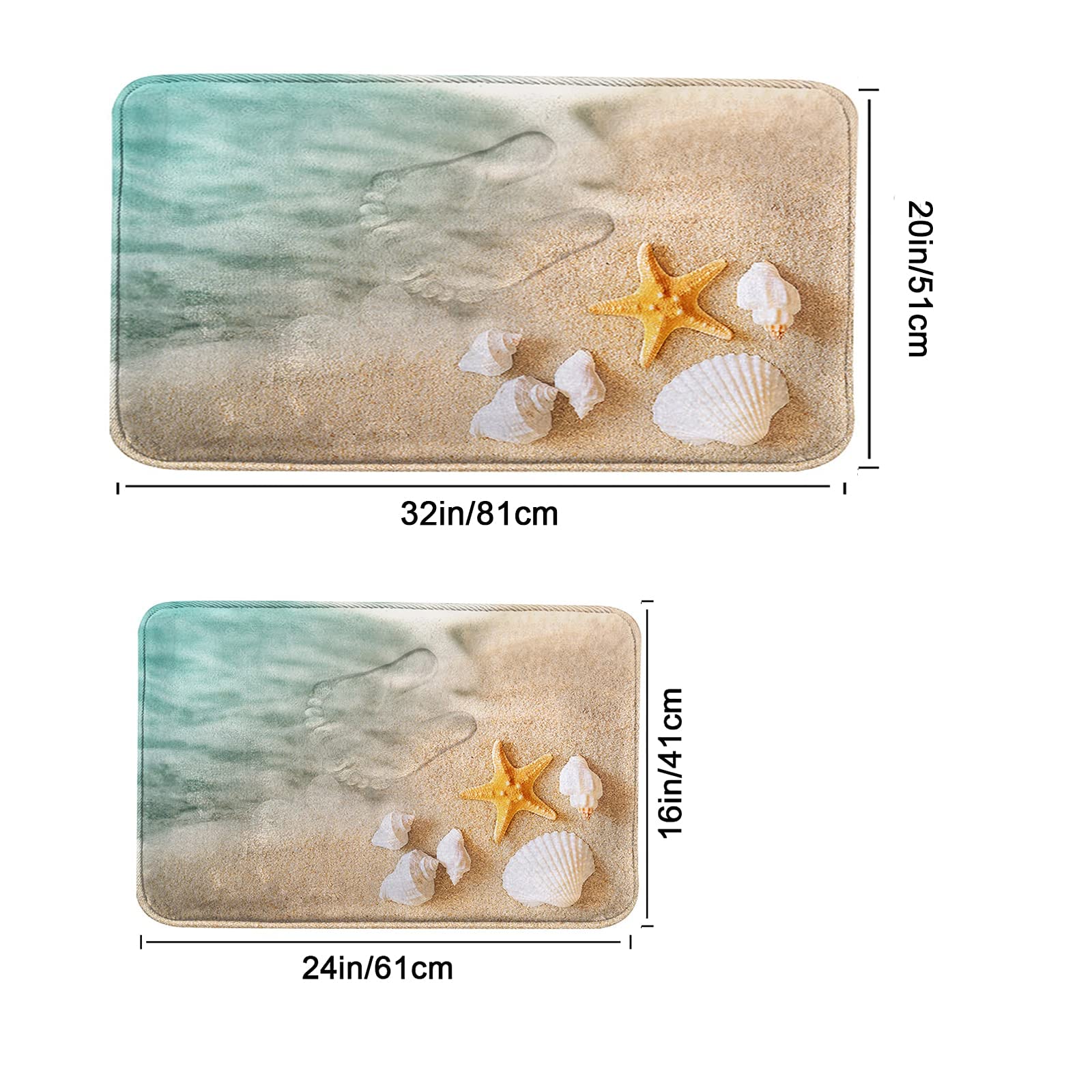 Britimes Beach Starfish Sea Shell Ocean Bathroom Rug Mat Set Of 2, Washable Cover Floor Rug Carpets Floor Bath Mat Bathroom Deco